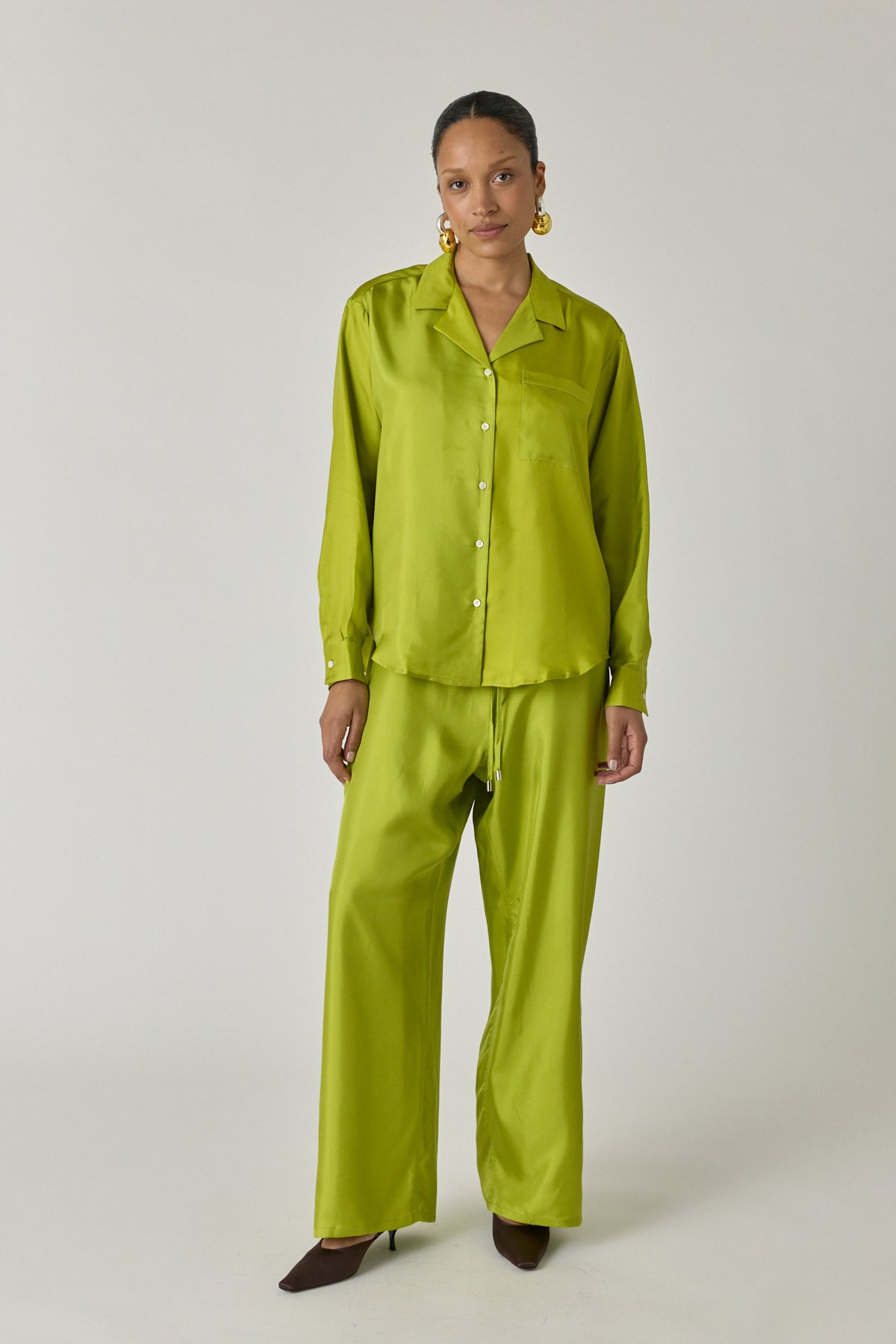 Silk Notched Collar Shirt - Chartreuse