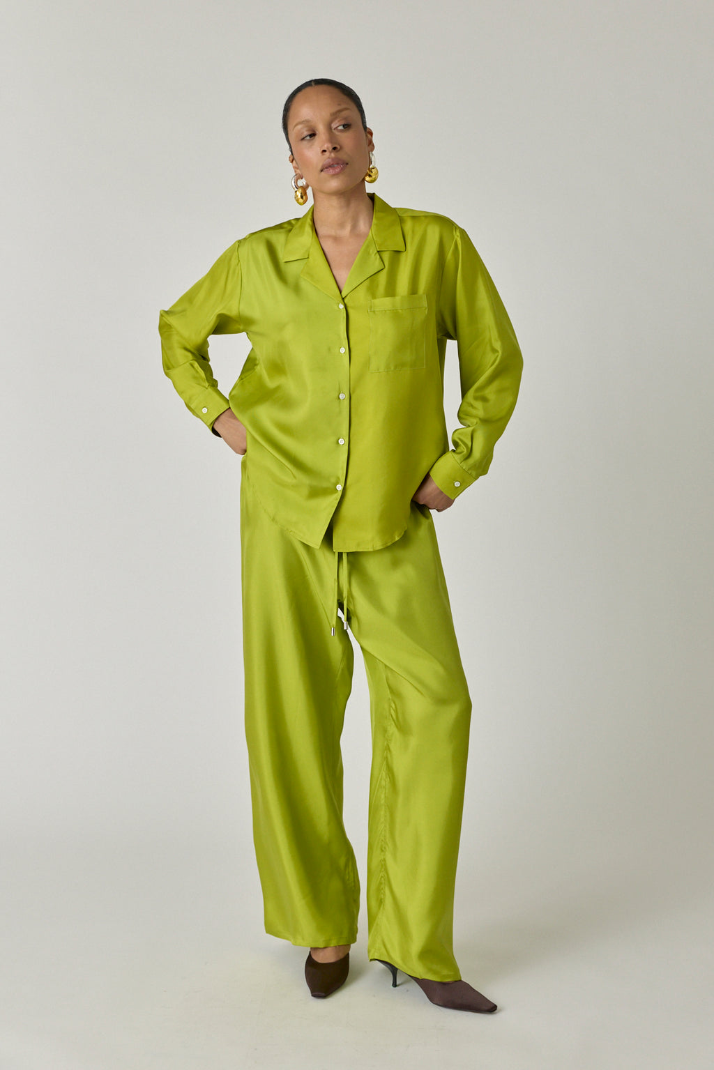 Silk Drawstring Pant - Chartreuse