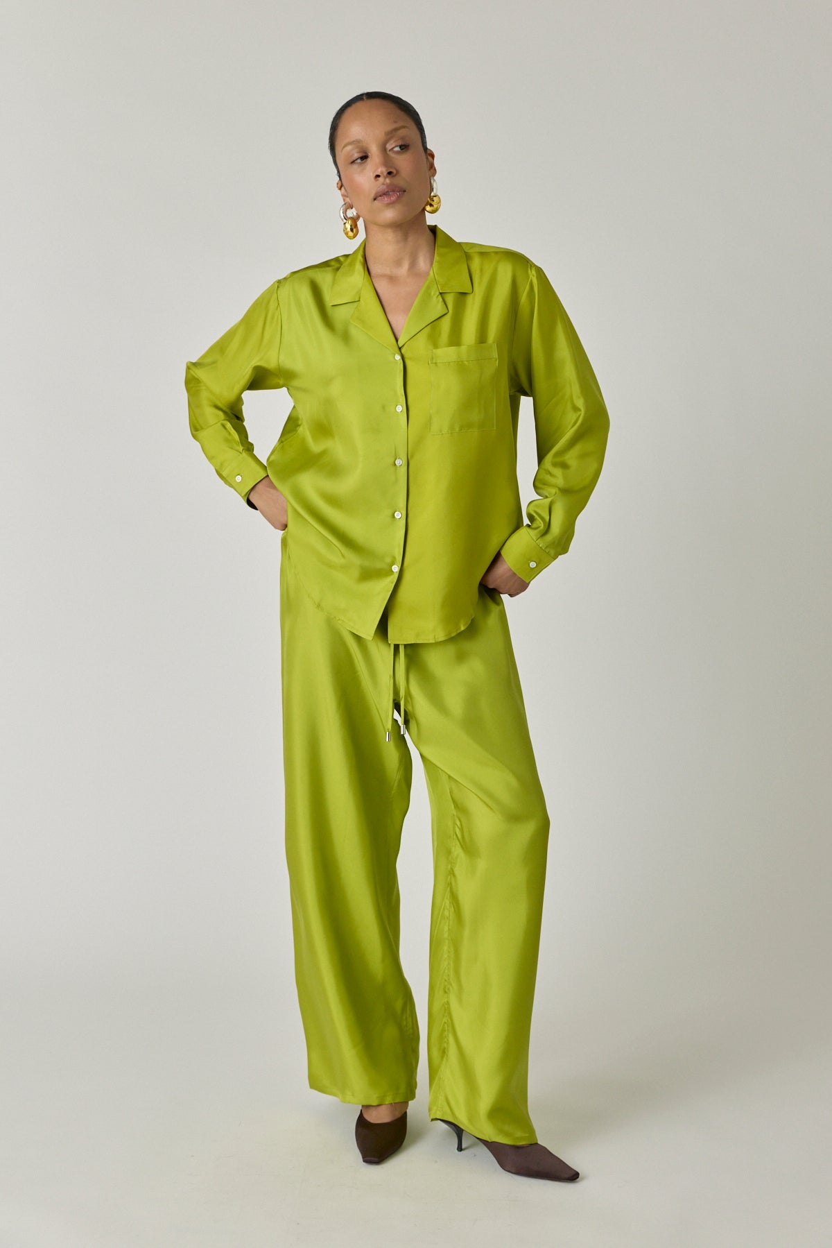 Silk Drawstring Pant - Chartreuse