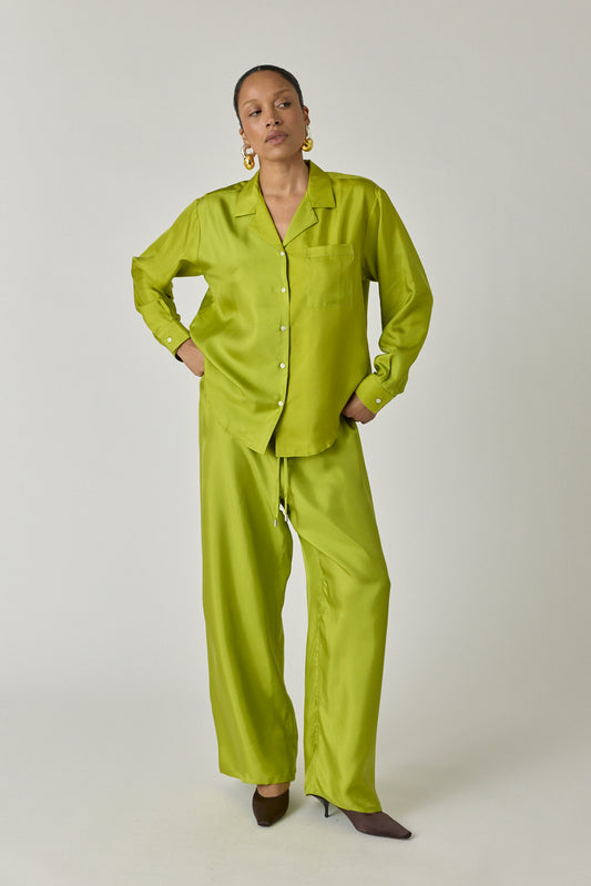 Silk Drawstring Pant - Chartreuse