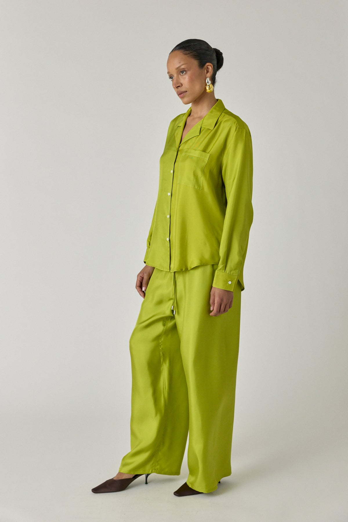 Silk Notched Collar Shirt - Chartreuse