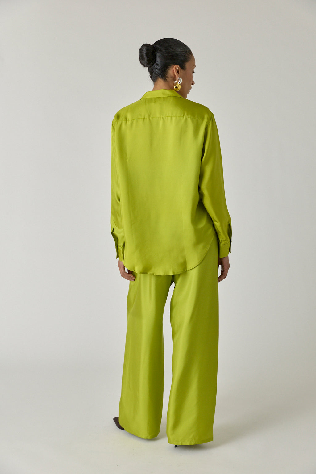 Silk Notched Collar Shirt - Chartreuse