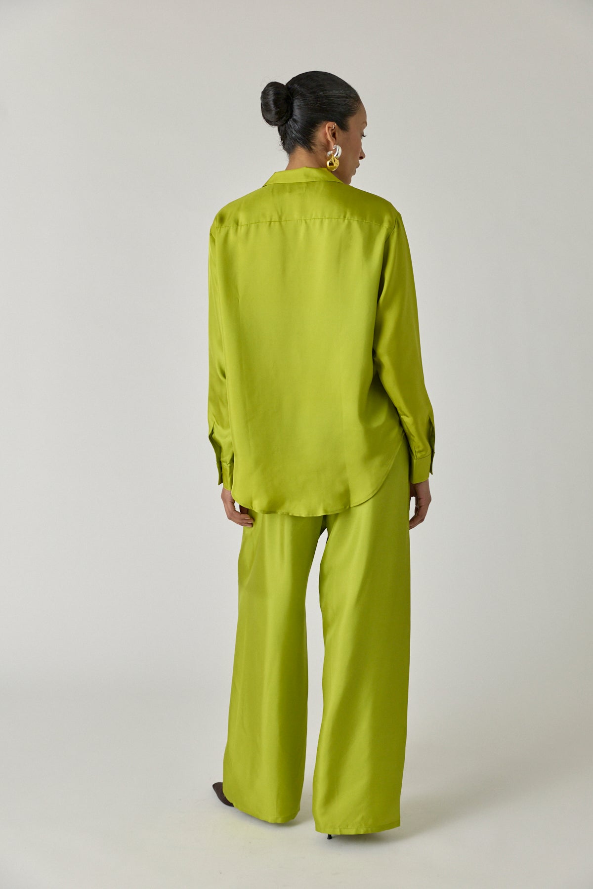 Silk Notched Collar Shirt - Chartreuse