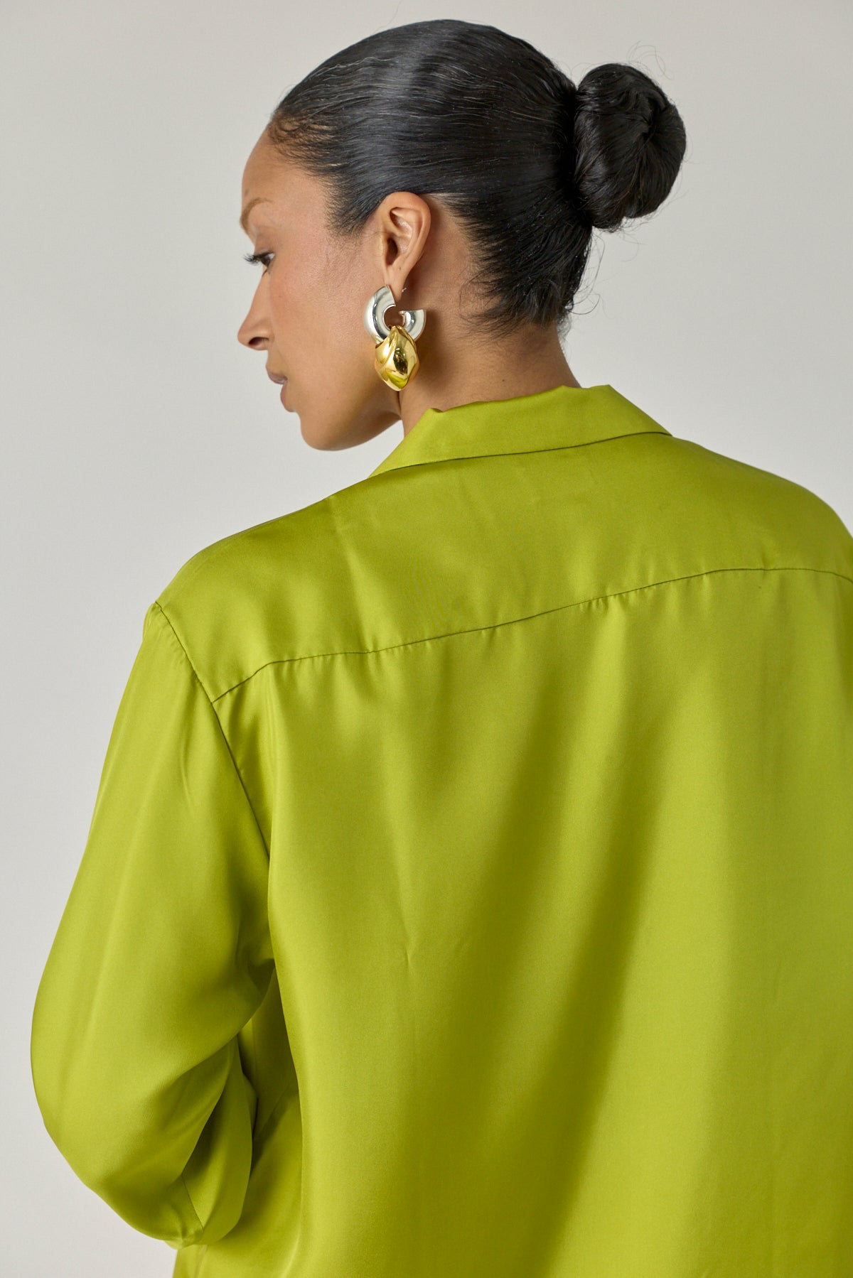 Silk Notched Collar Shirt - Chartreuse
