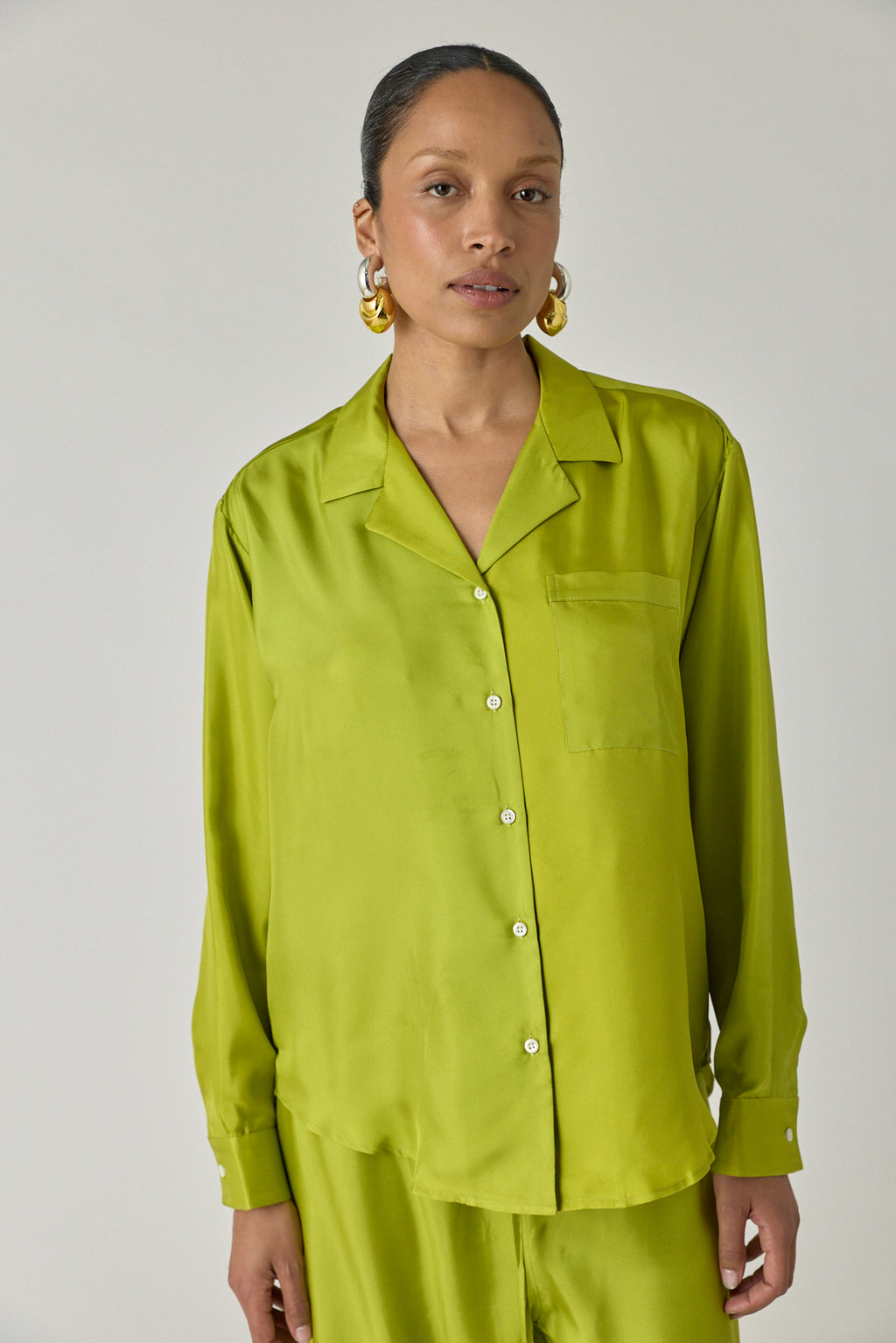 Silk Notched Collar Shirt - Chartreuse