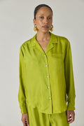 Silk Notched Collar Shirt - Chartreuse