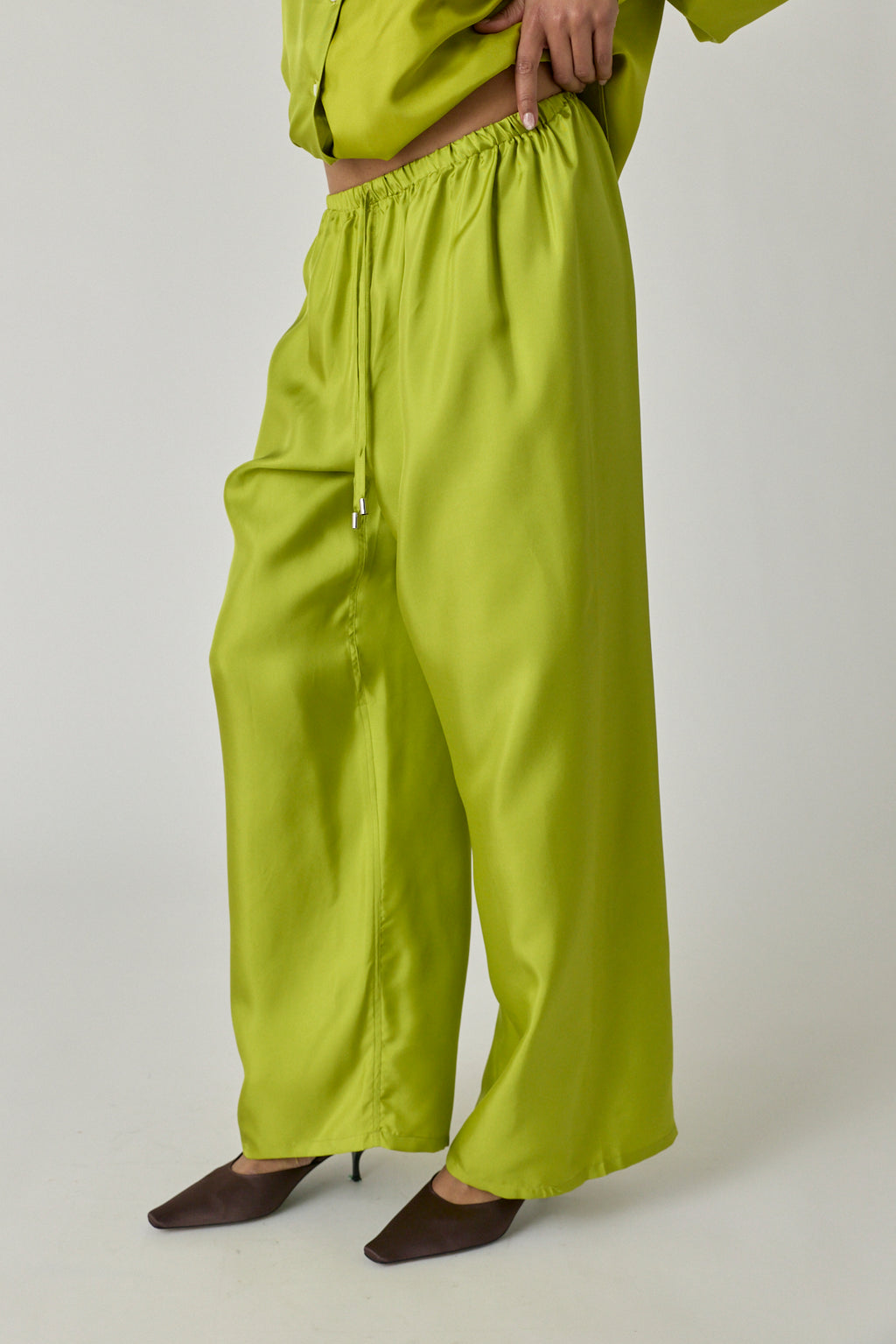 Silk Drawstring Pant - Chartreuse