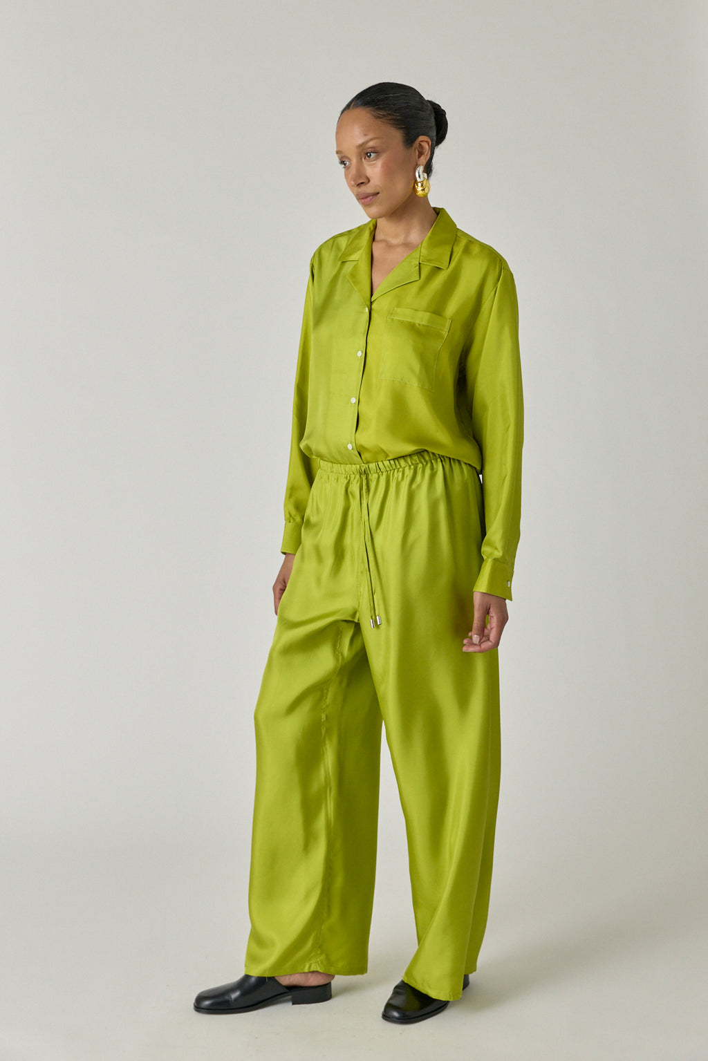 Silk Drawstring Pant - Chartreuse