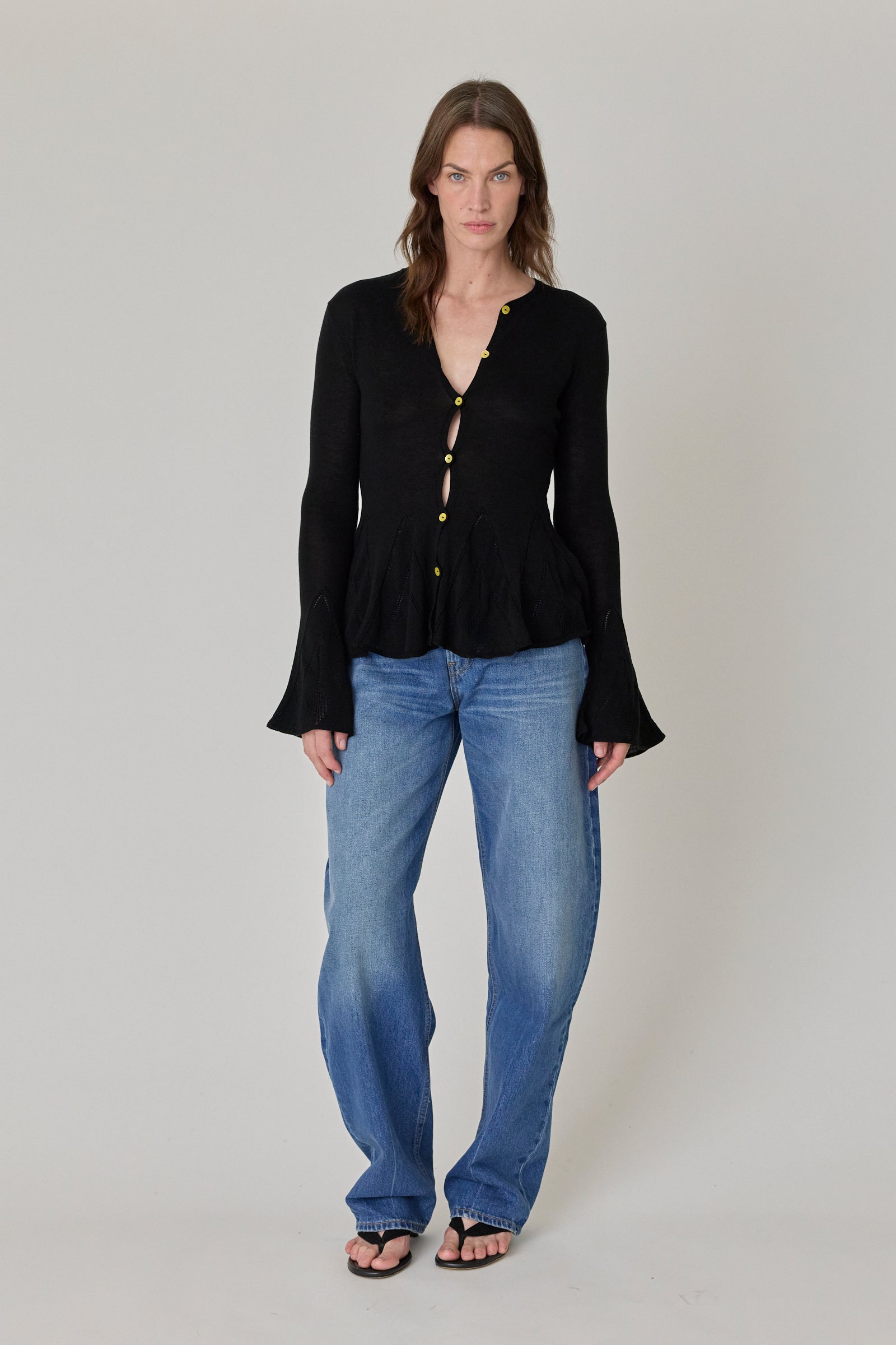 Knitted Pointelle Godet Cardigan