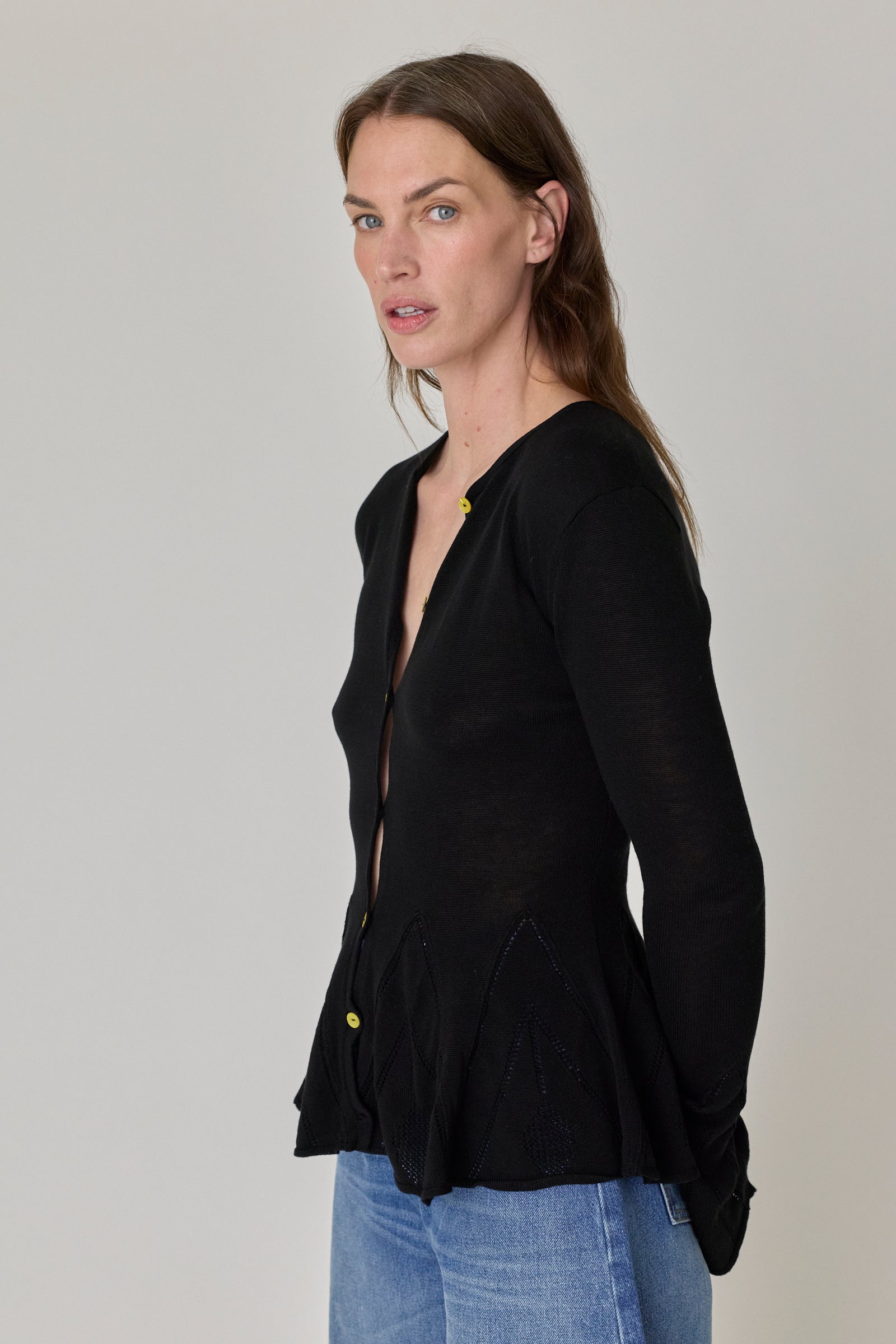 Knitted Pointelle Godet Cardigan