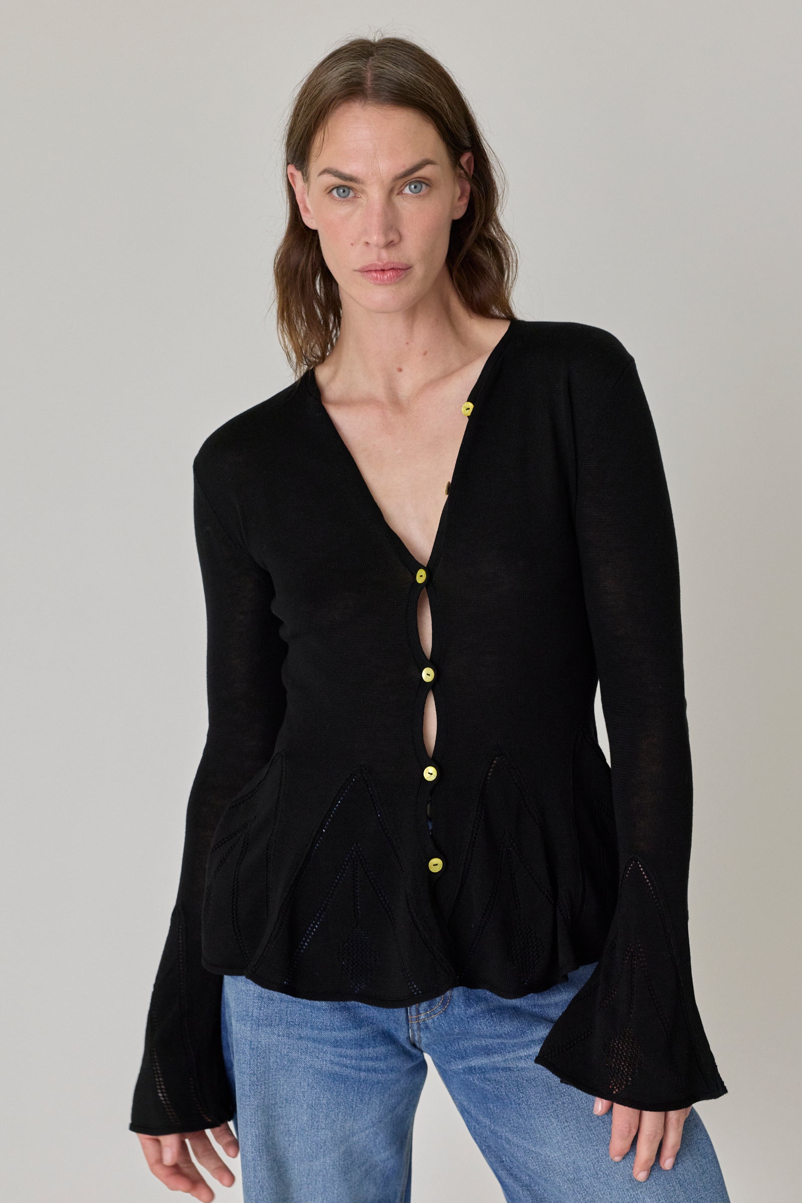 Knitted Pointelle Godet Cardigan