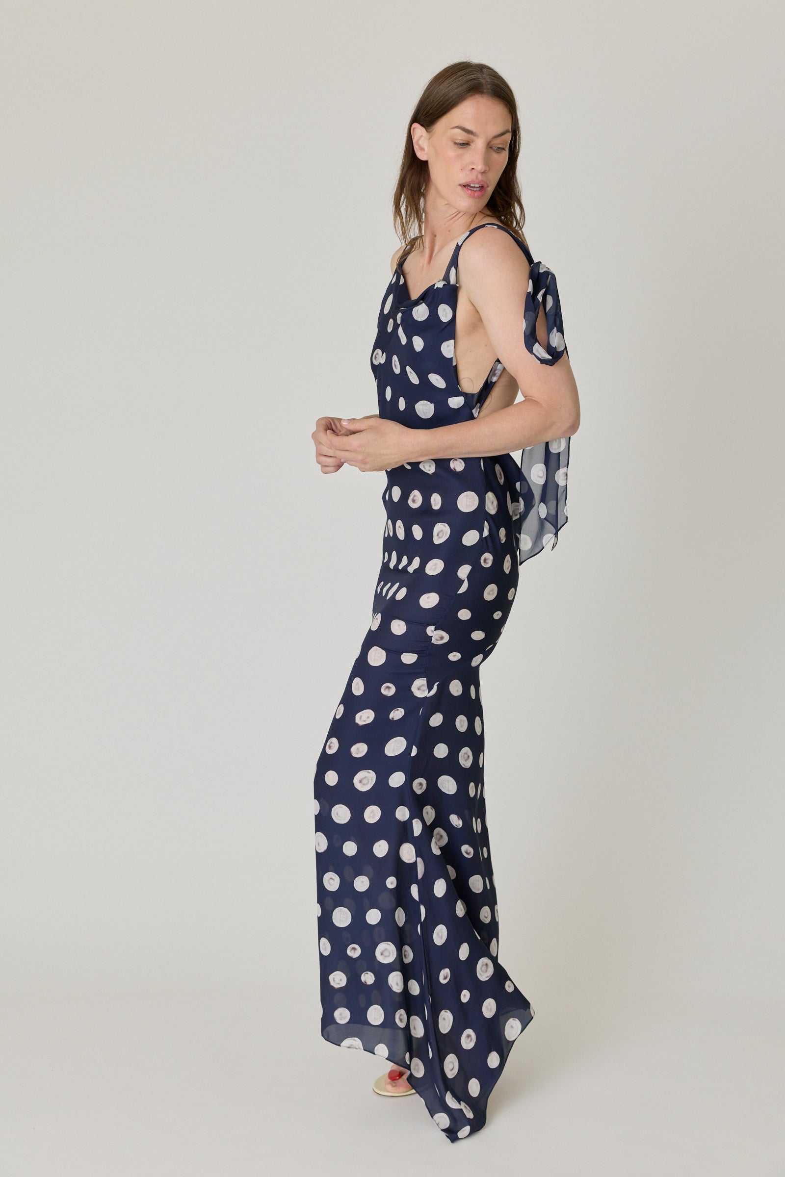 Polka Dot Sash Strap Gown