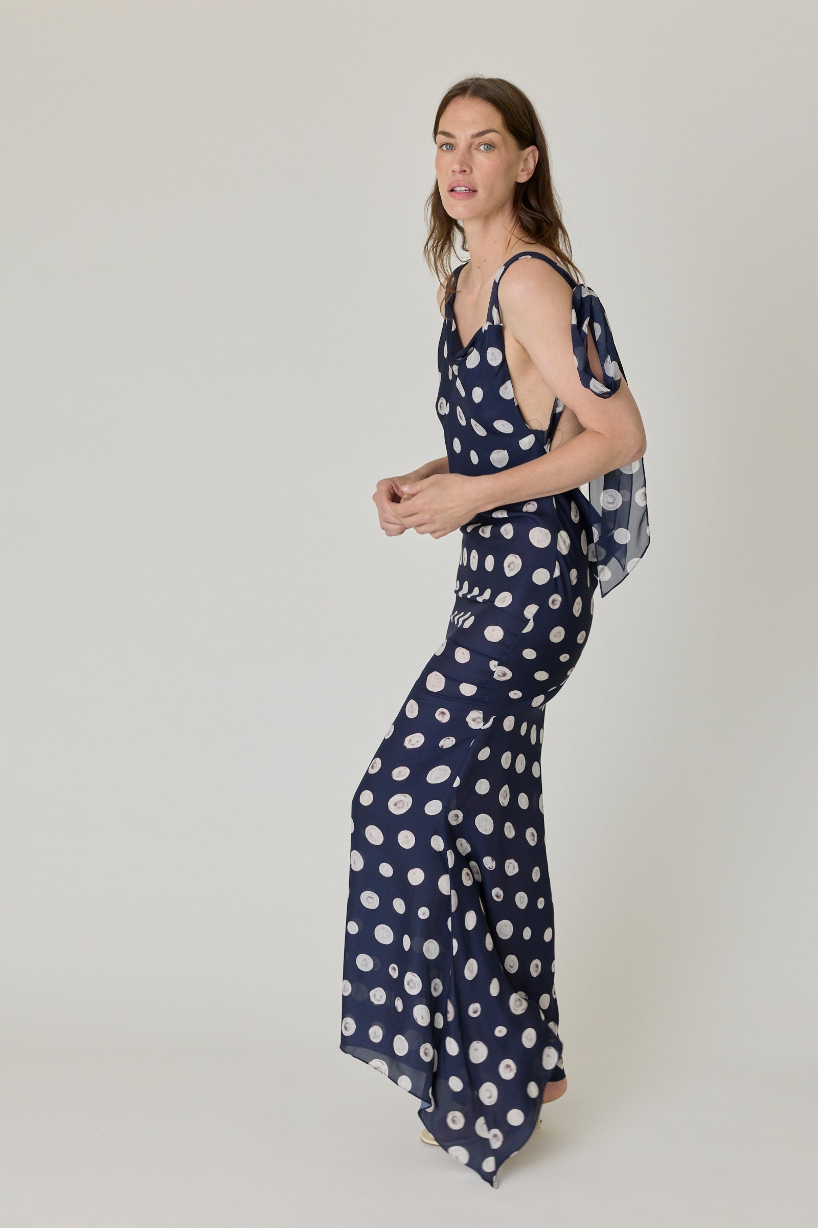 Polka Dot Sash Strap Gown