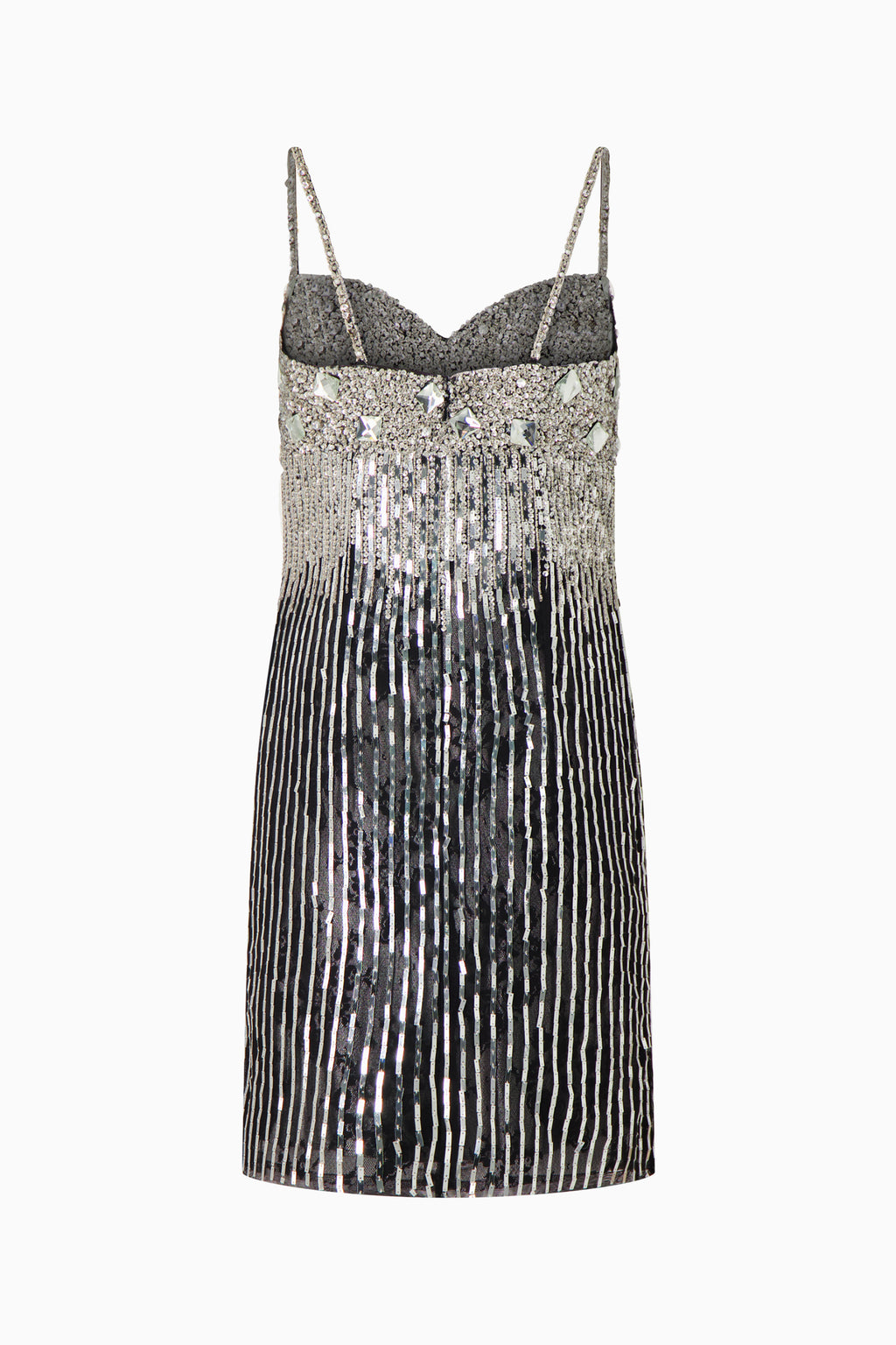 Black sequin dress with thin straps on a white background