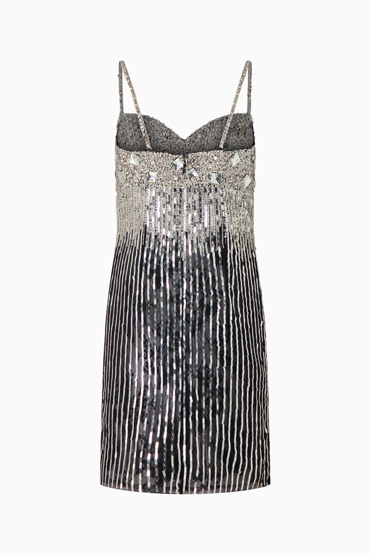 Black sequin dress with thin straps on a white background