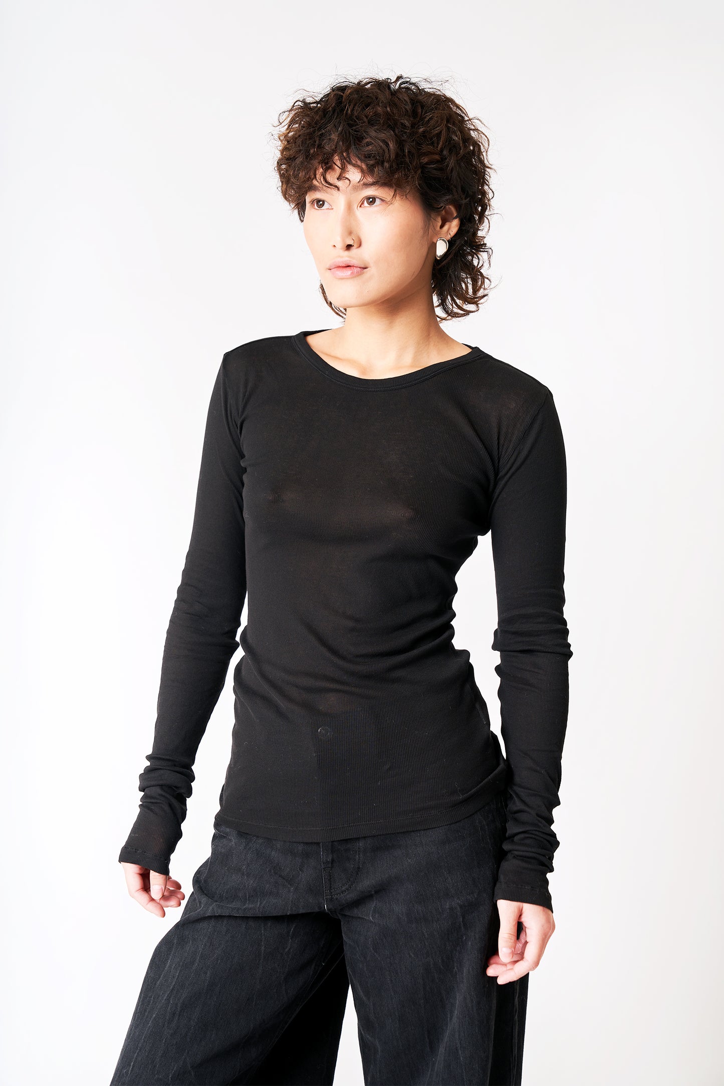 Ava Fine Rib Tee - Black