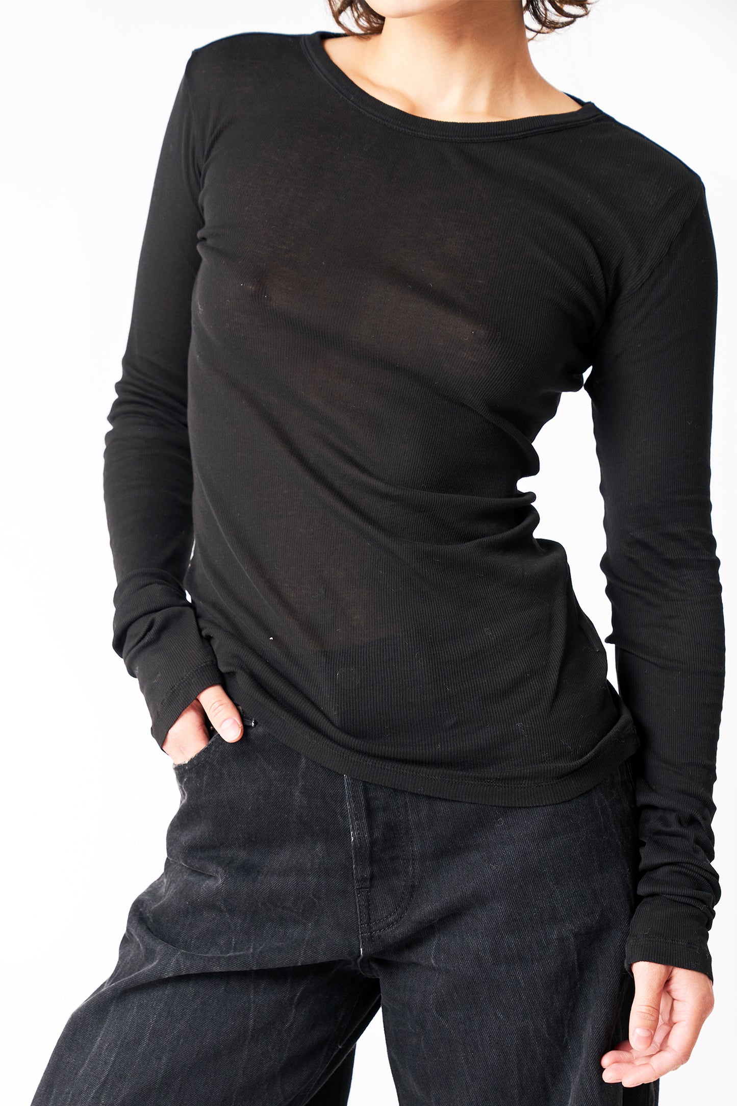 Ava Fine Rib Tee - Black