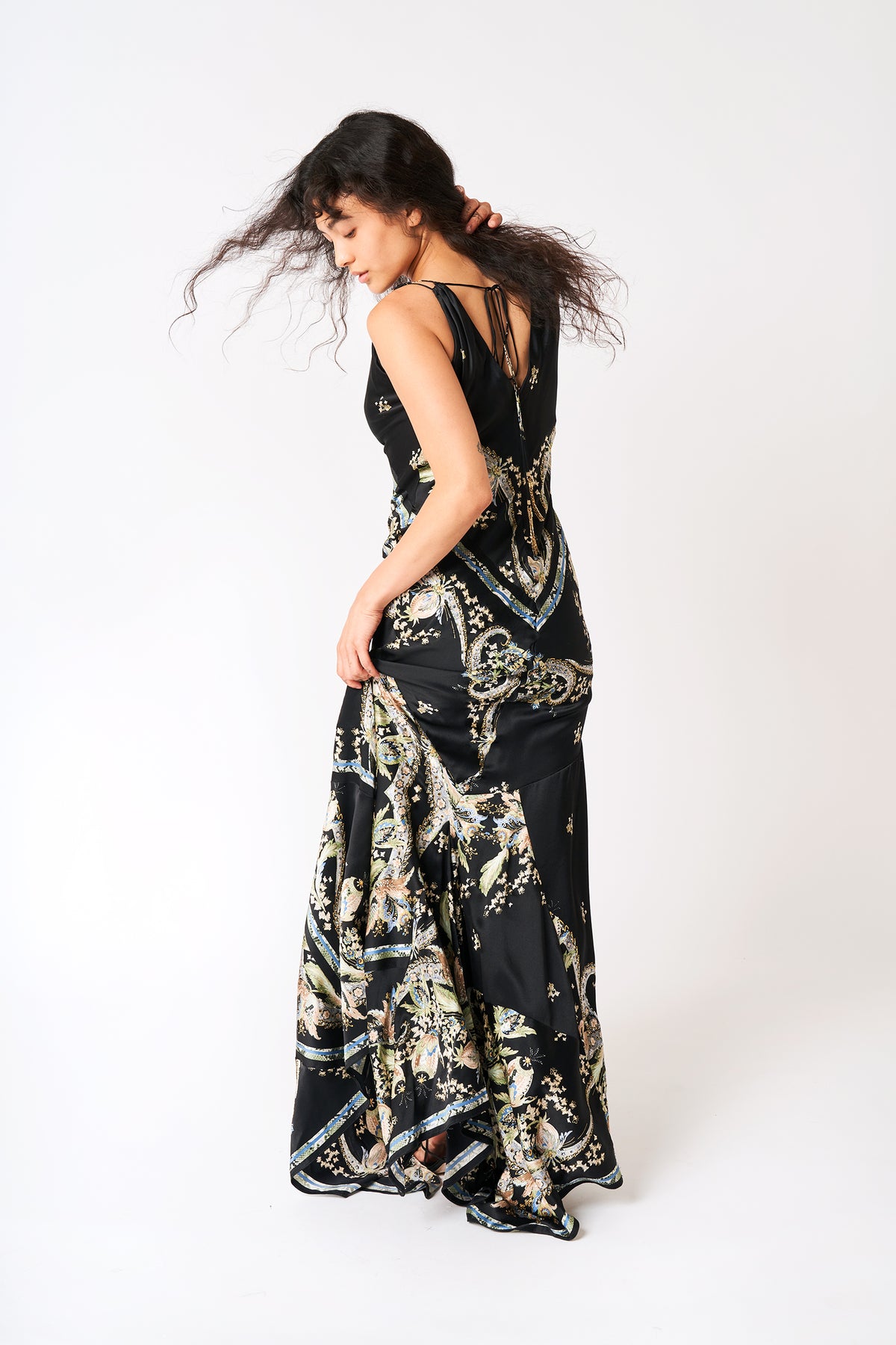 Roberto Cavalli Floral Evening Gown with Metal Tassels
