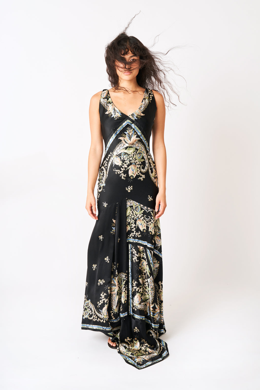 Roberto Cavalli Floral Evening Gown with Metal Tassels