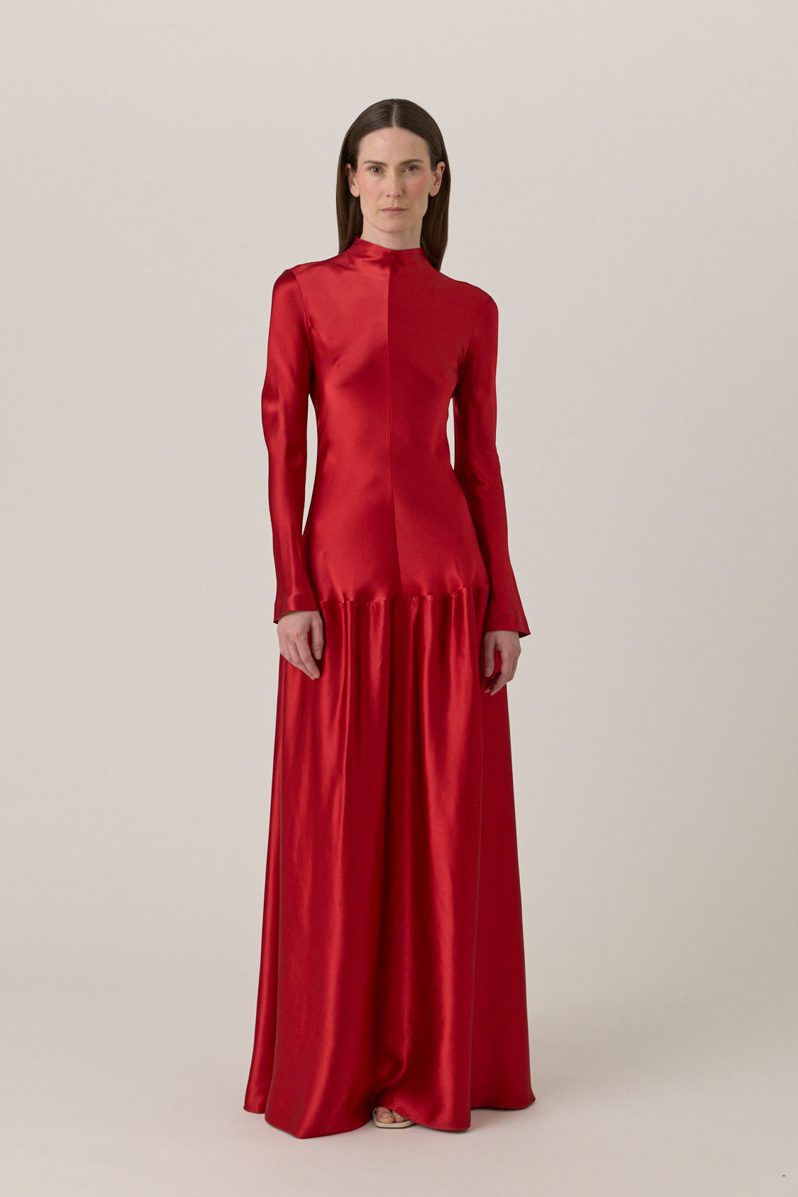 Bias Cut Long Sleeve Dress - Red