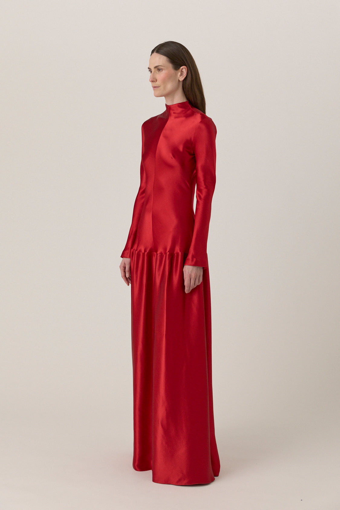 Bias Cut Long Sleeve Dress - Red