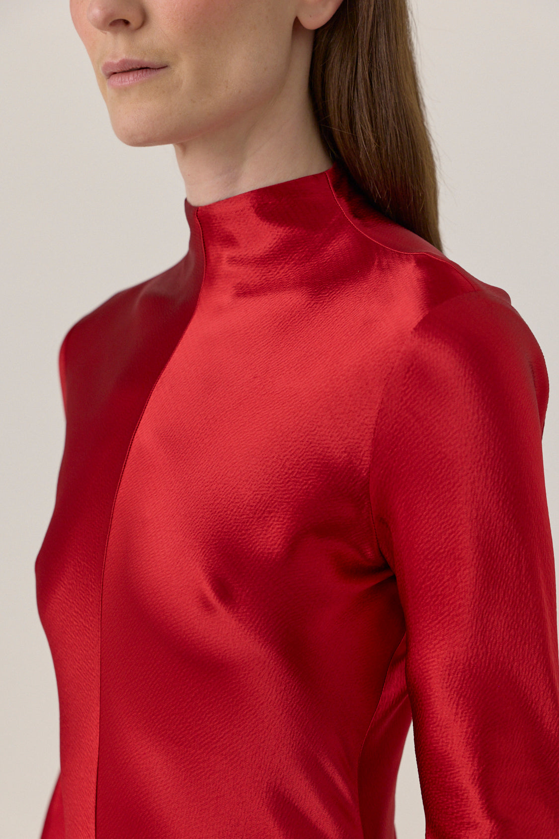 Bias Cut Long Sleeve Dress - Red