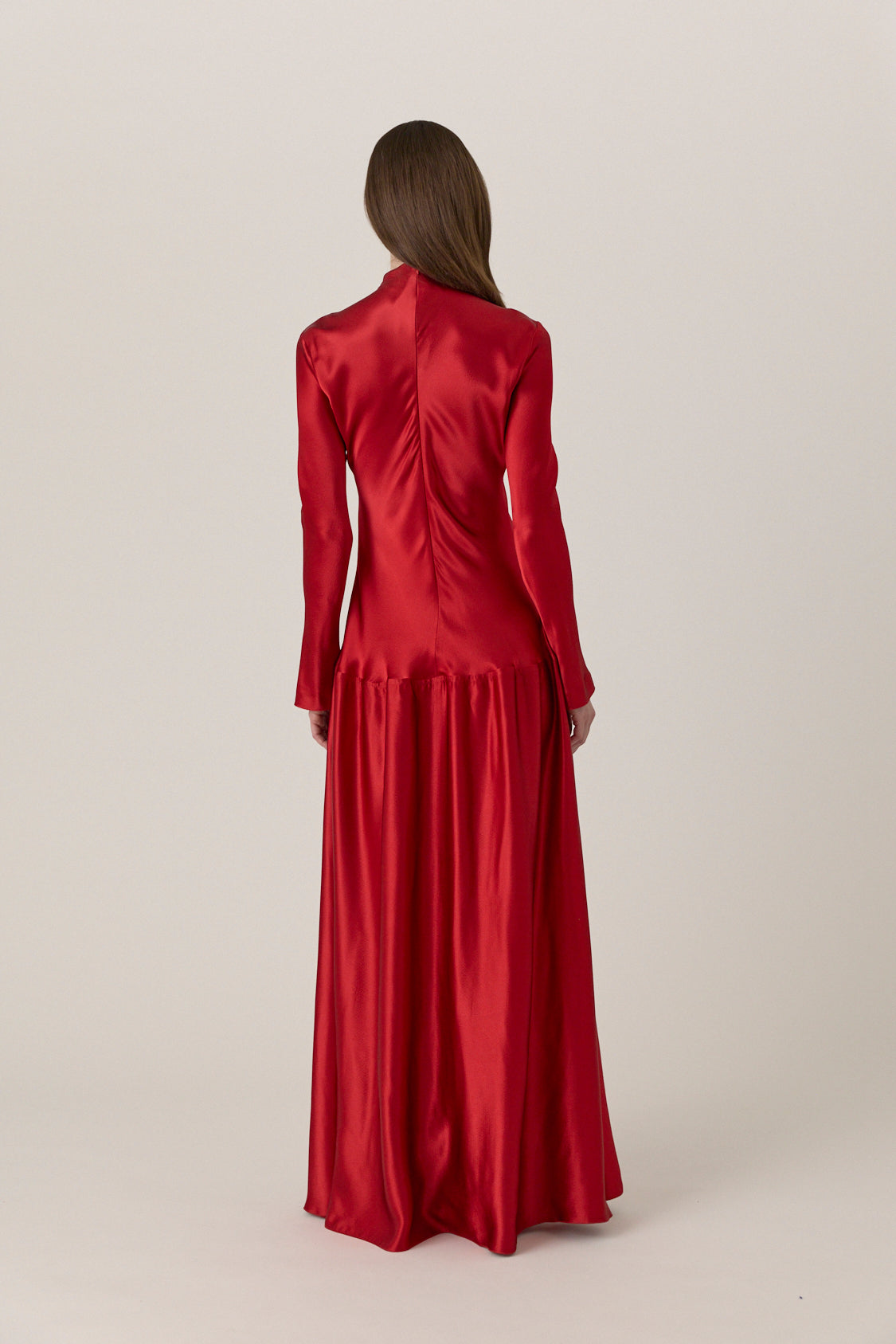 Bias Cut Long Sleeve Dress - Red