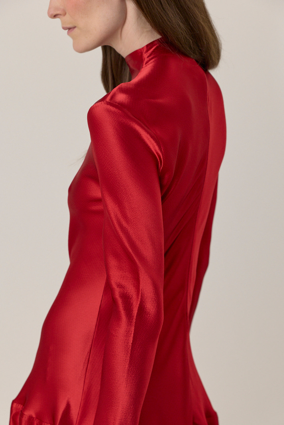 Bias Cut Long Sleeve Dress - Red