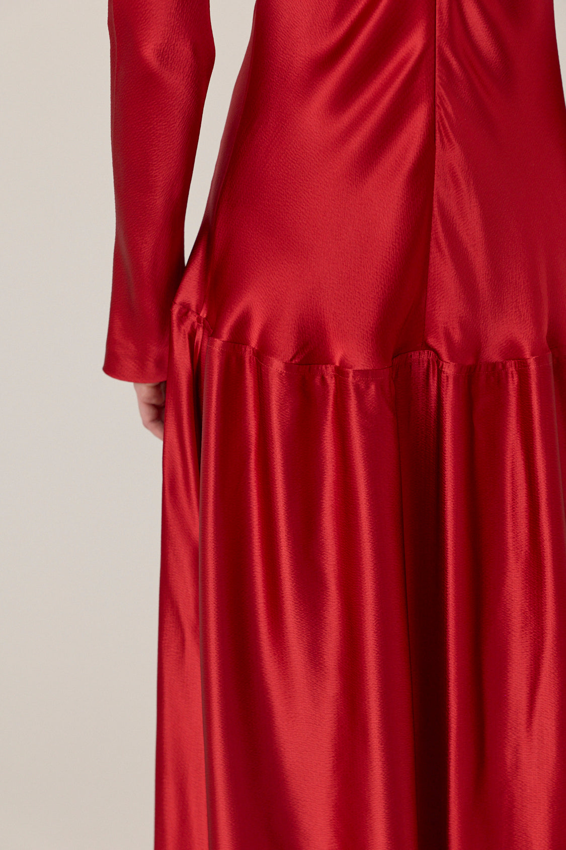 Bias Cut Long Sleeve Dress - Red