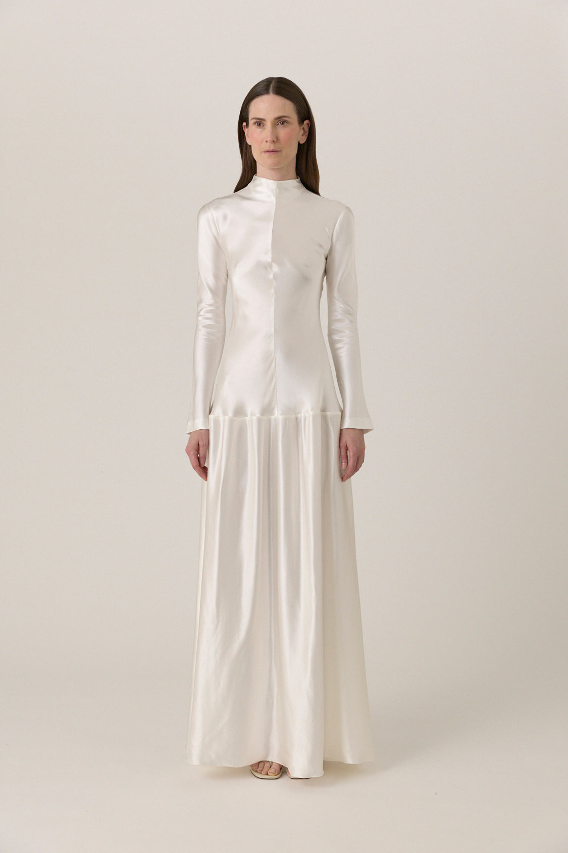 Bias Cut Long Sleeve Dress - Cream