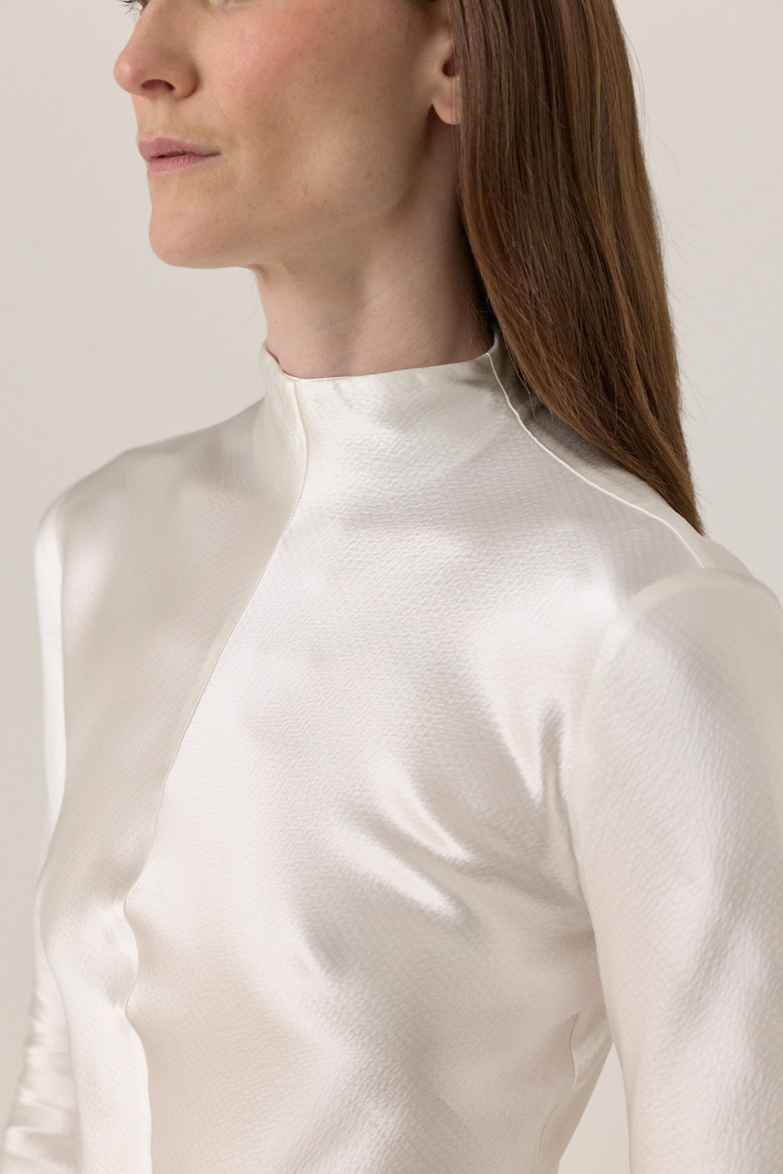 Bias Cut Long Sleeve Dress - Cream