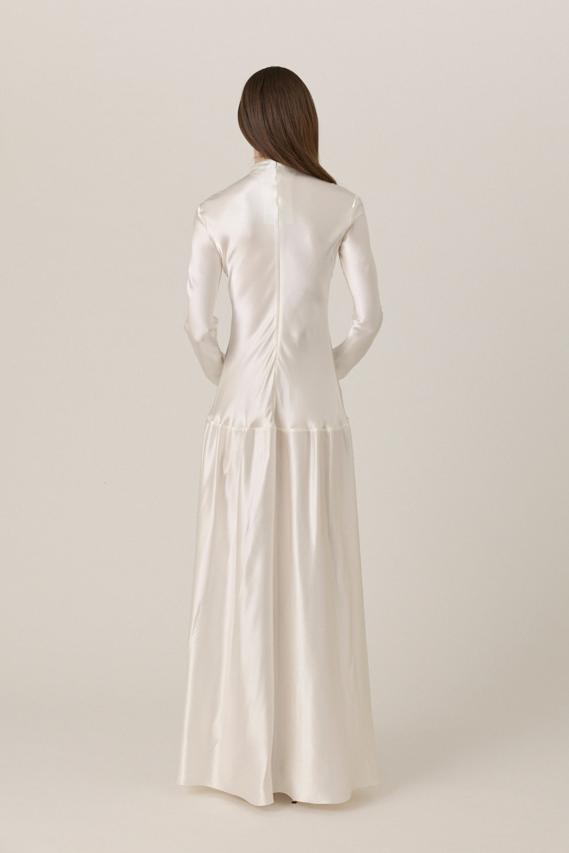 Bias Cut Long Sleeve Dress - Cream