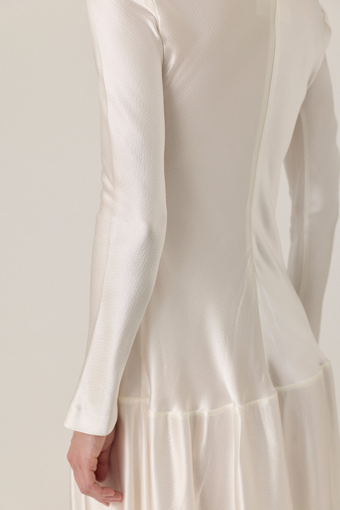 Bias Cut Long Sleeve Dress - Cream