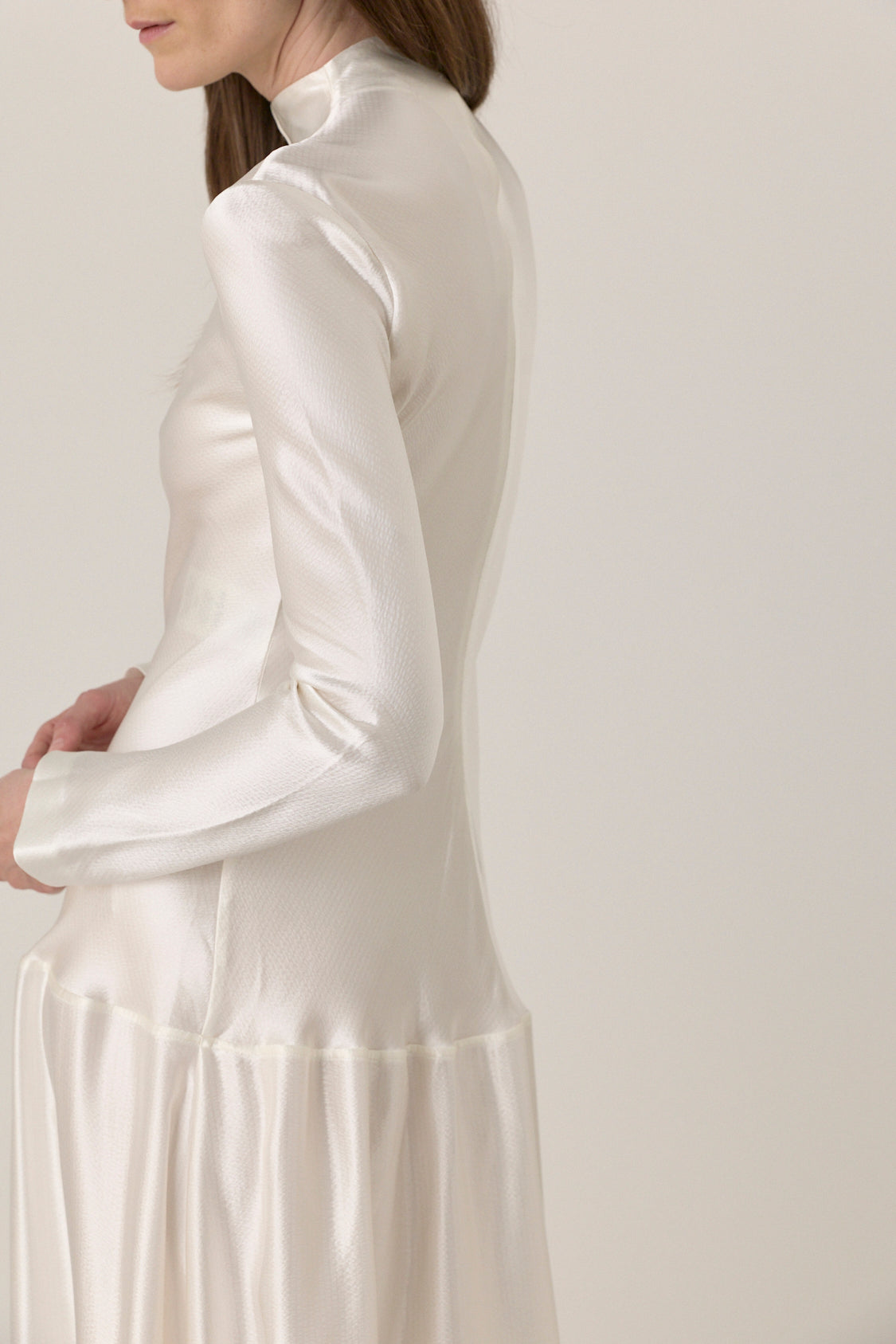 Bias Cut Long Sleeve Dress - Cream