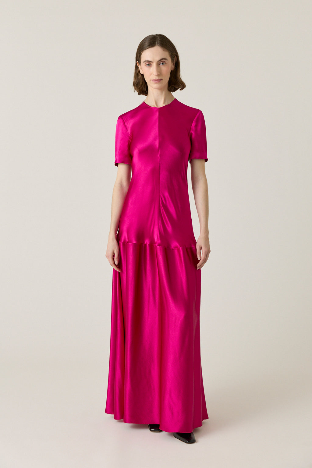 Clodia Hammered Satin Tee Dress - Fuchsia