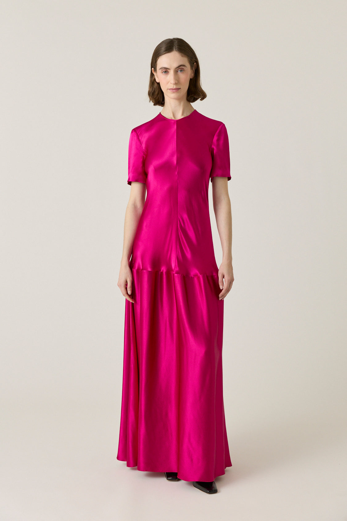 Clodia Hammered Satin Tee Dress - Fuchsia
