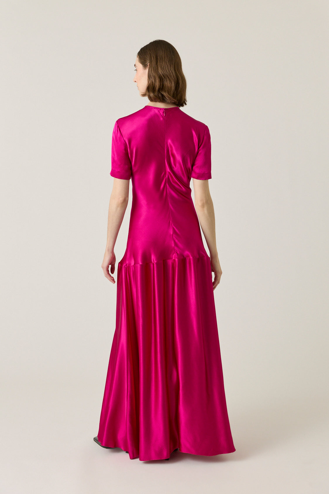 Clodia Hammered Satin Tee Dress - Fuchsia