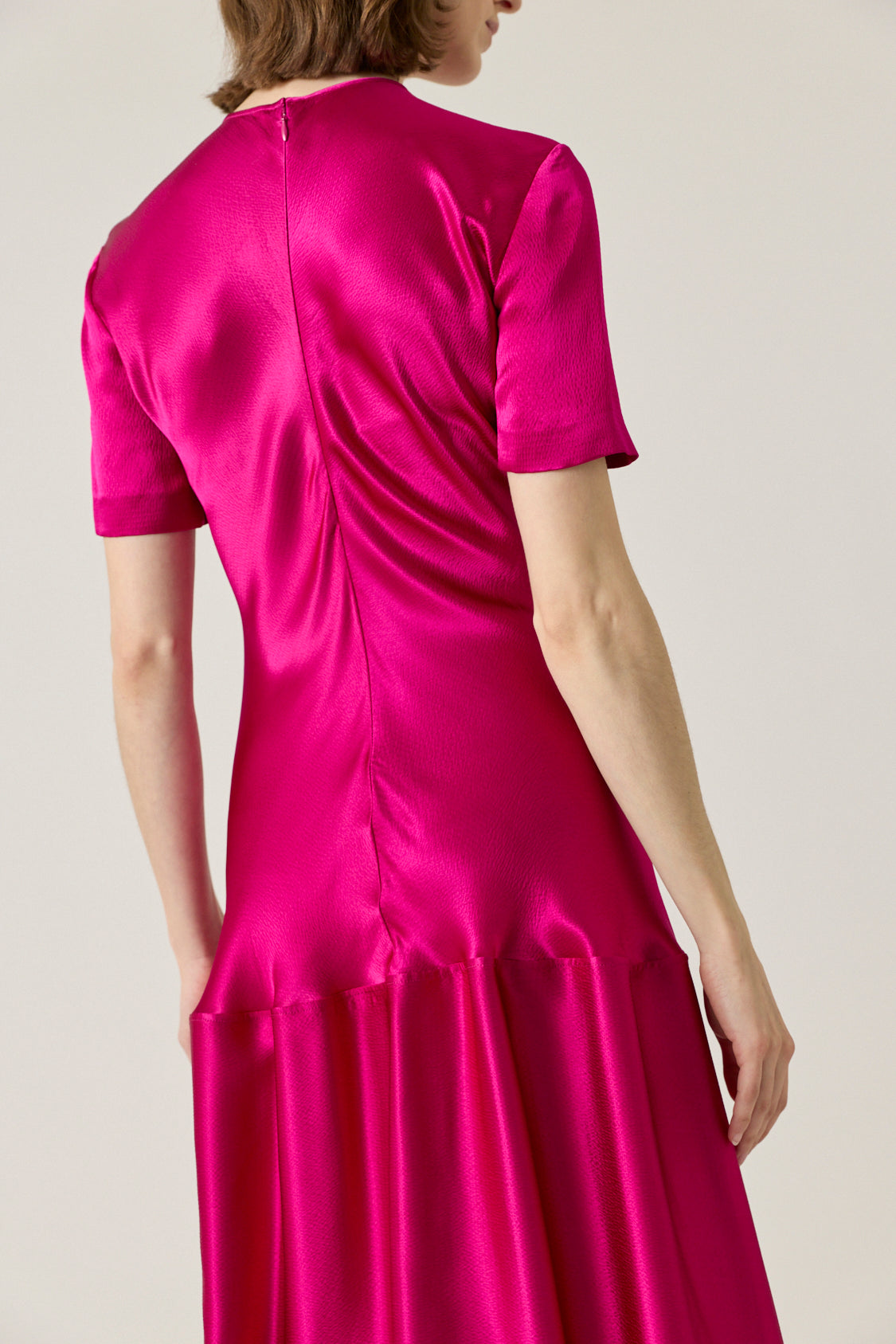 Clodia Hammered Satin Tee Dress - Fuchsia