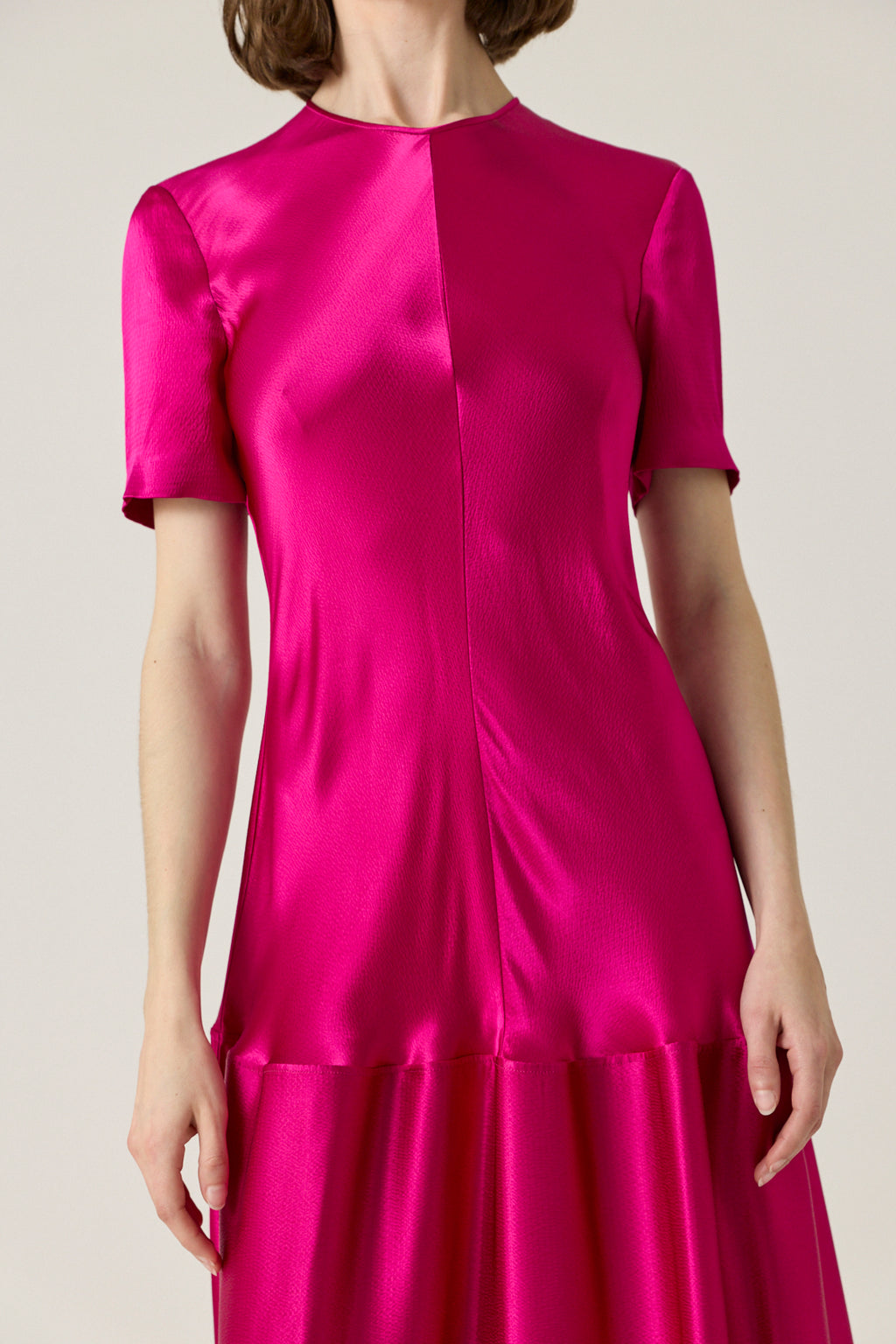 Clodia Hammered Satin Tee Dress - Fuchsia