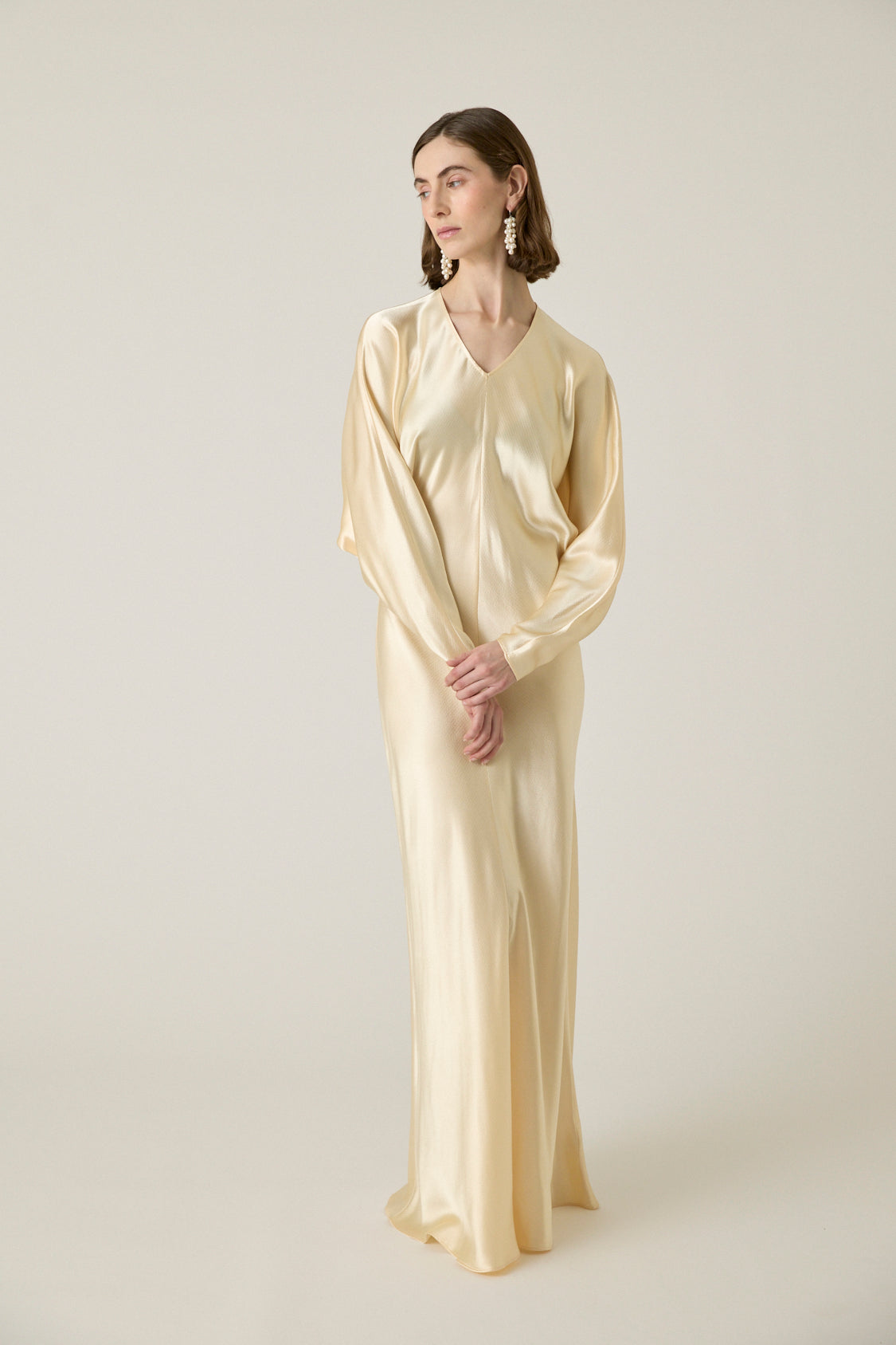 Naomie Hammered Satin Dress - Cream