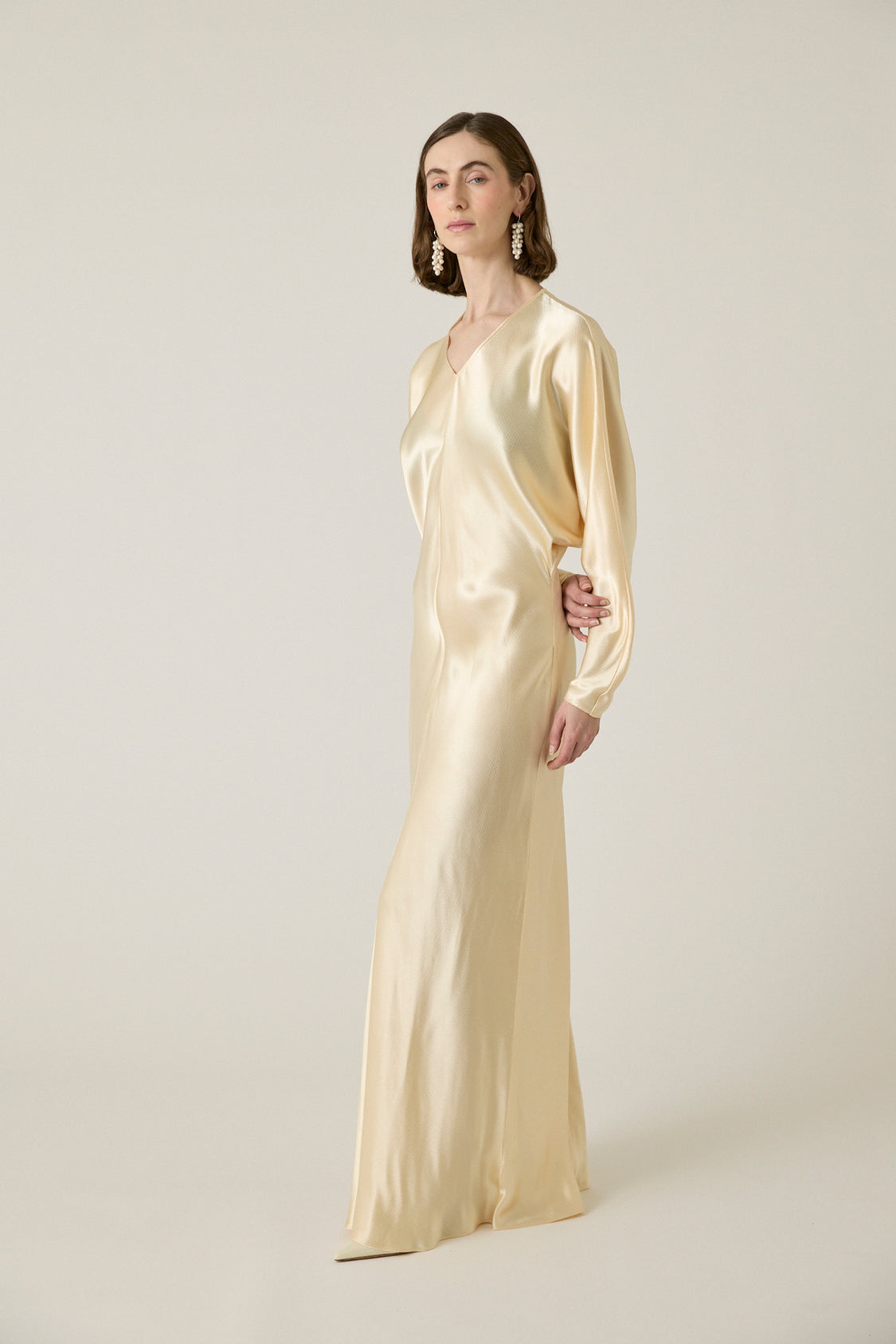 Naomie Hammered Satin Dress - Cream