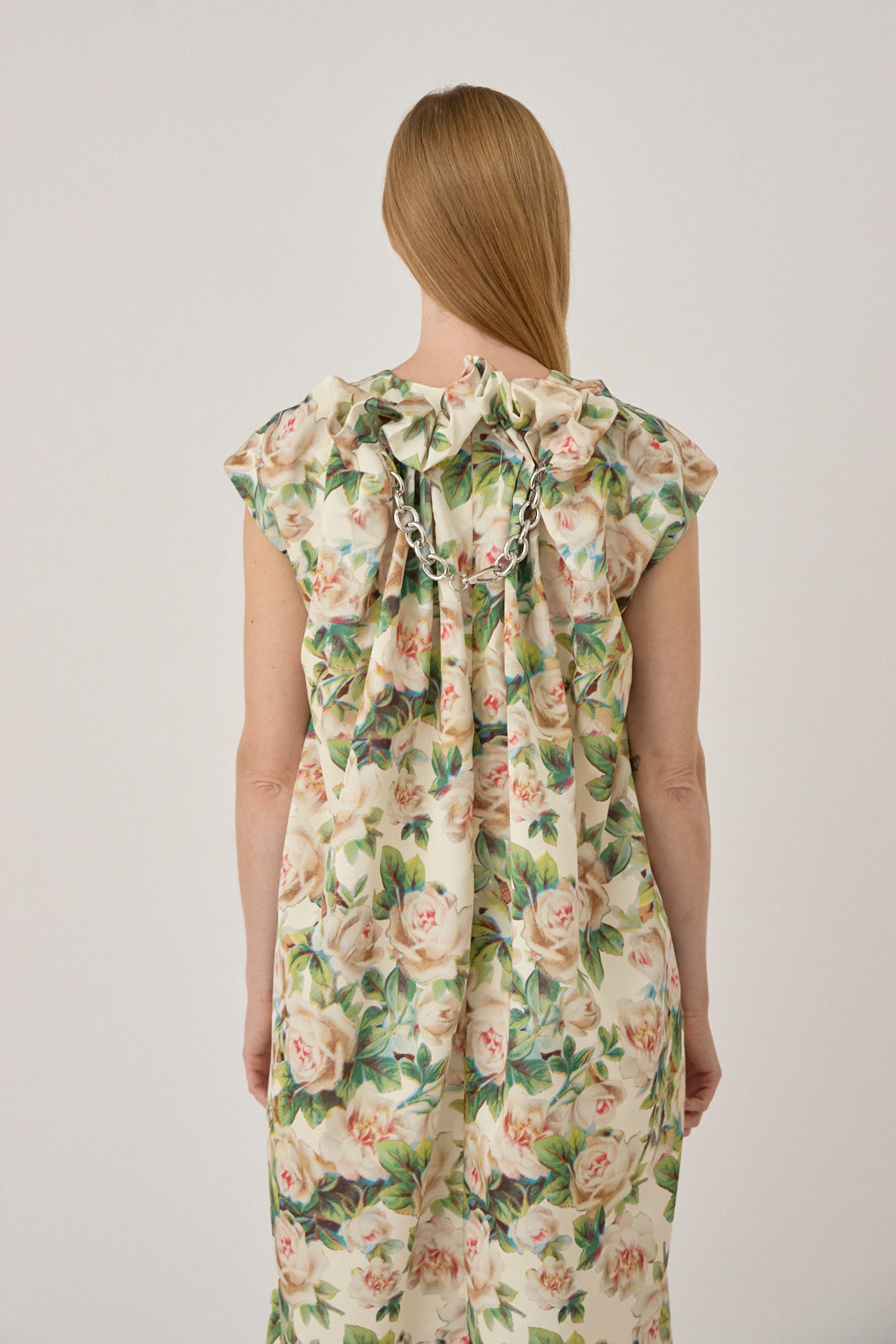 Fitted-Back Ruched Detail Chain Dress