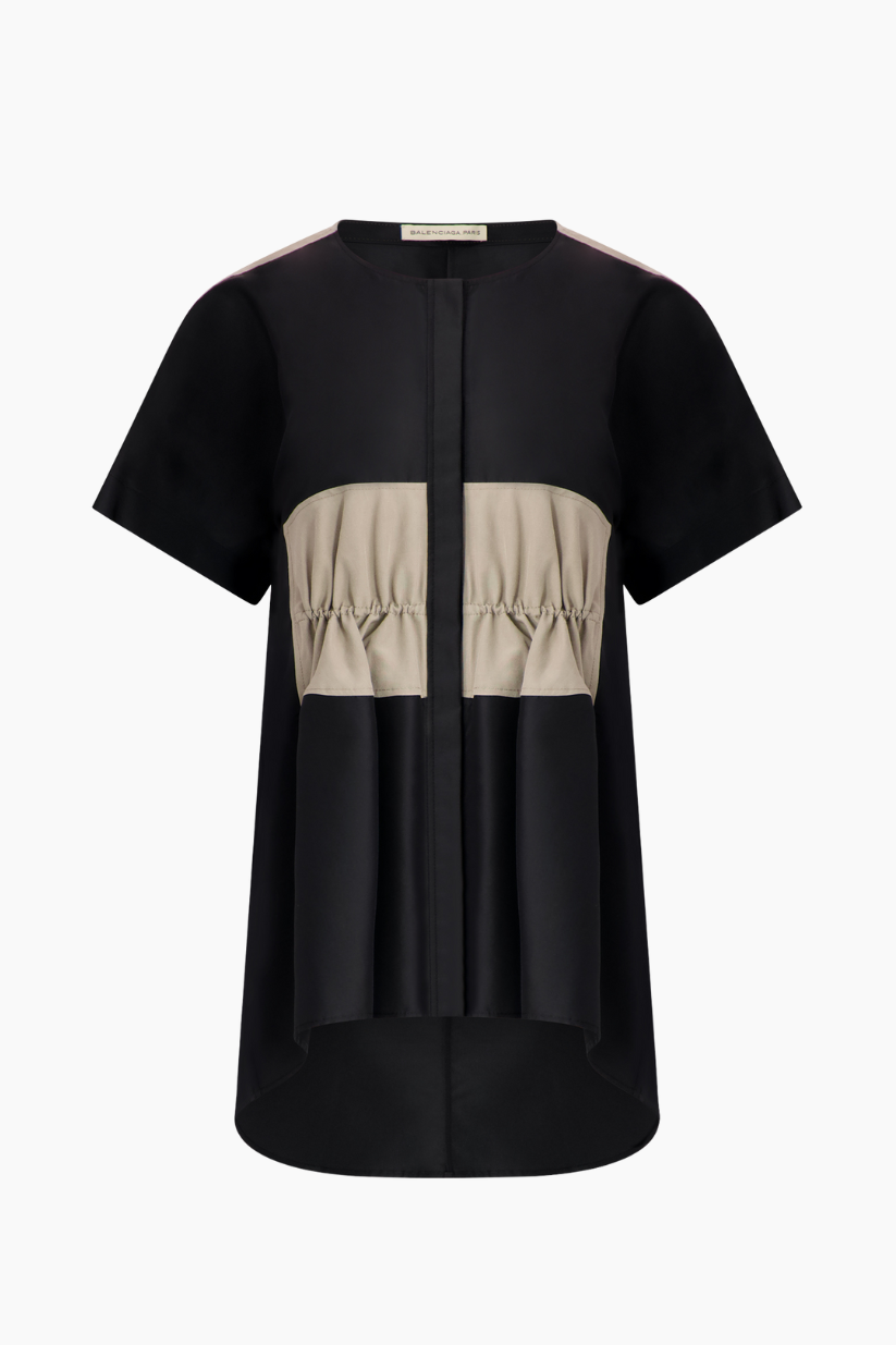 Balenciaga Black & Tan Silk Top