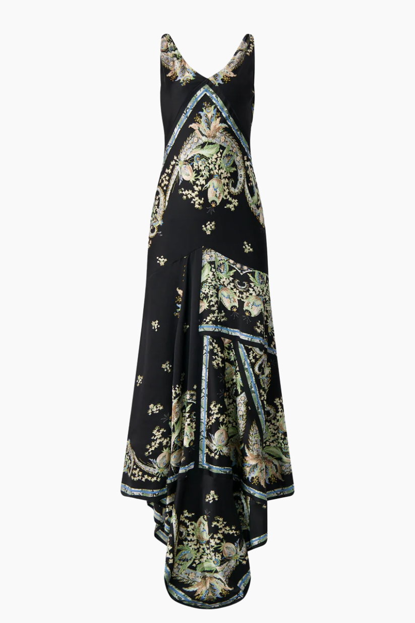Roberto Cavalli Floral Evening Gown with Metal Tassels