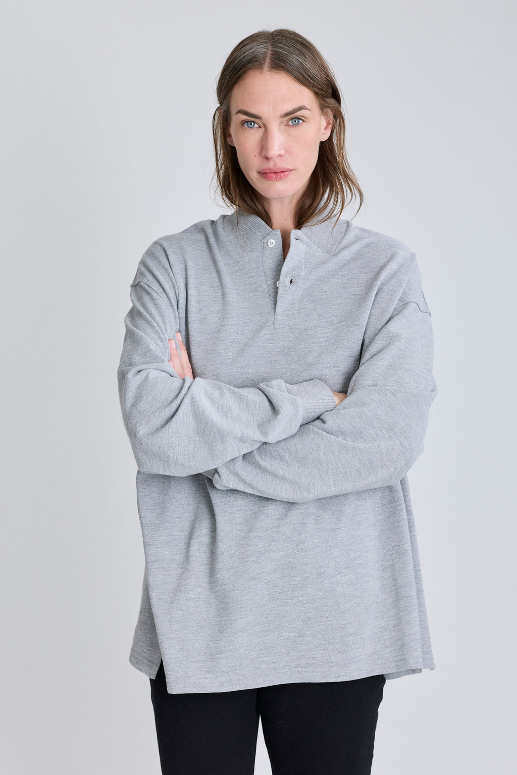 Flat Polo w/ Long Sleeves - Grey