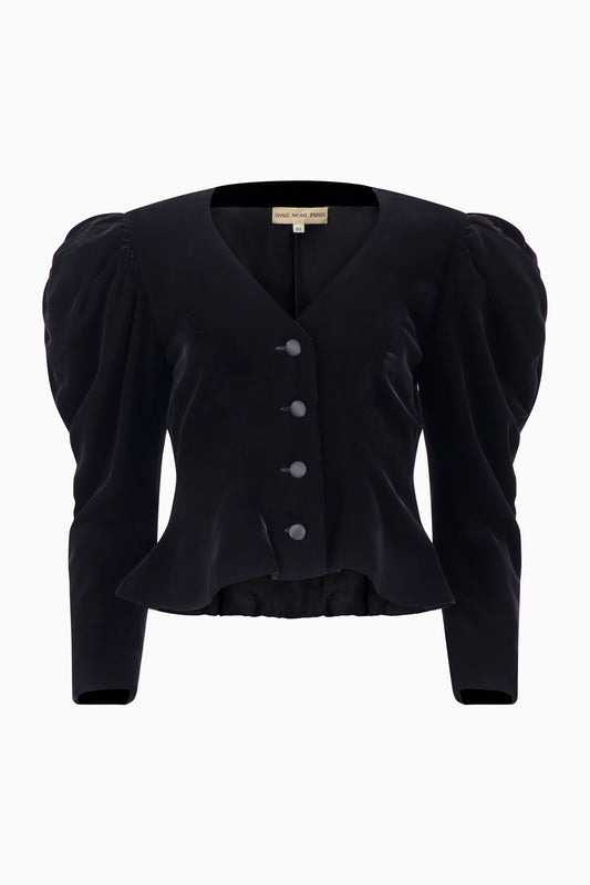 Hanae Mori Silk Satin & Velvet Blouse