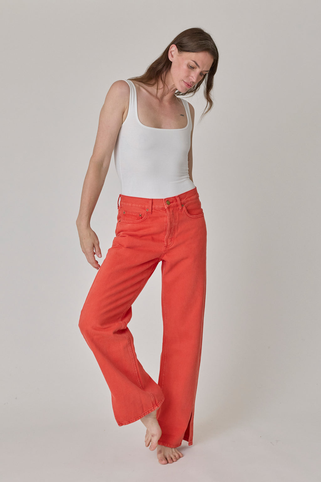 Charlot Split Hem Jean - Faded Tomato Overdye