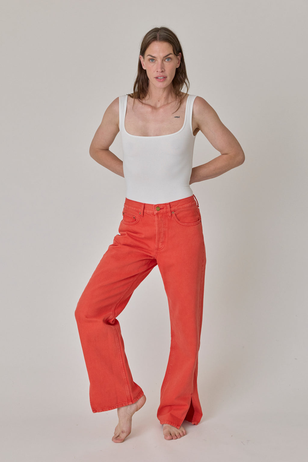 Charlot Split Hem Jean - Faded Tomato Overdye
