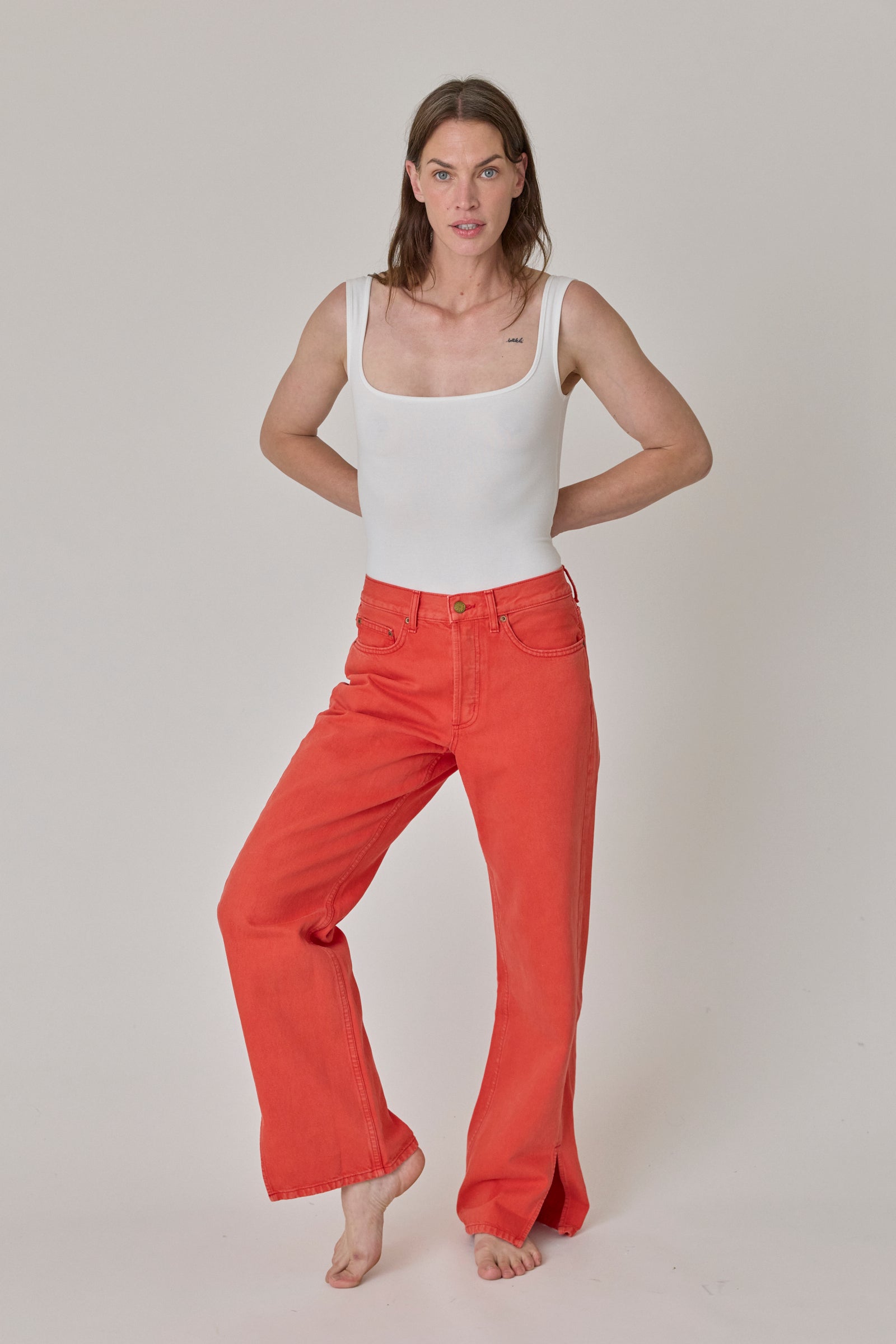 Charlot Split Hem Jean - Faded Tomato Overdye