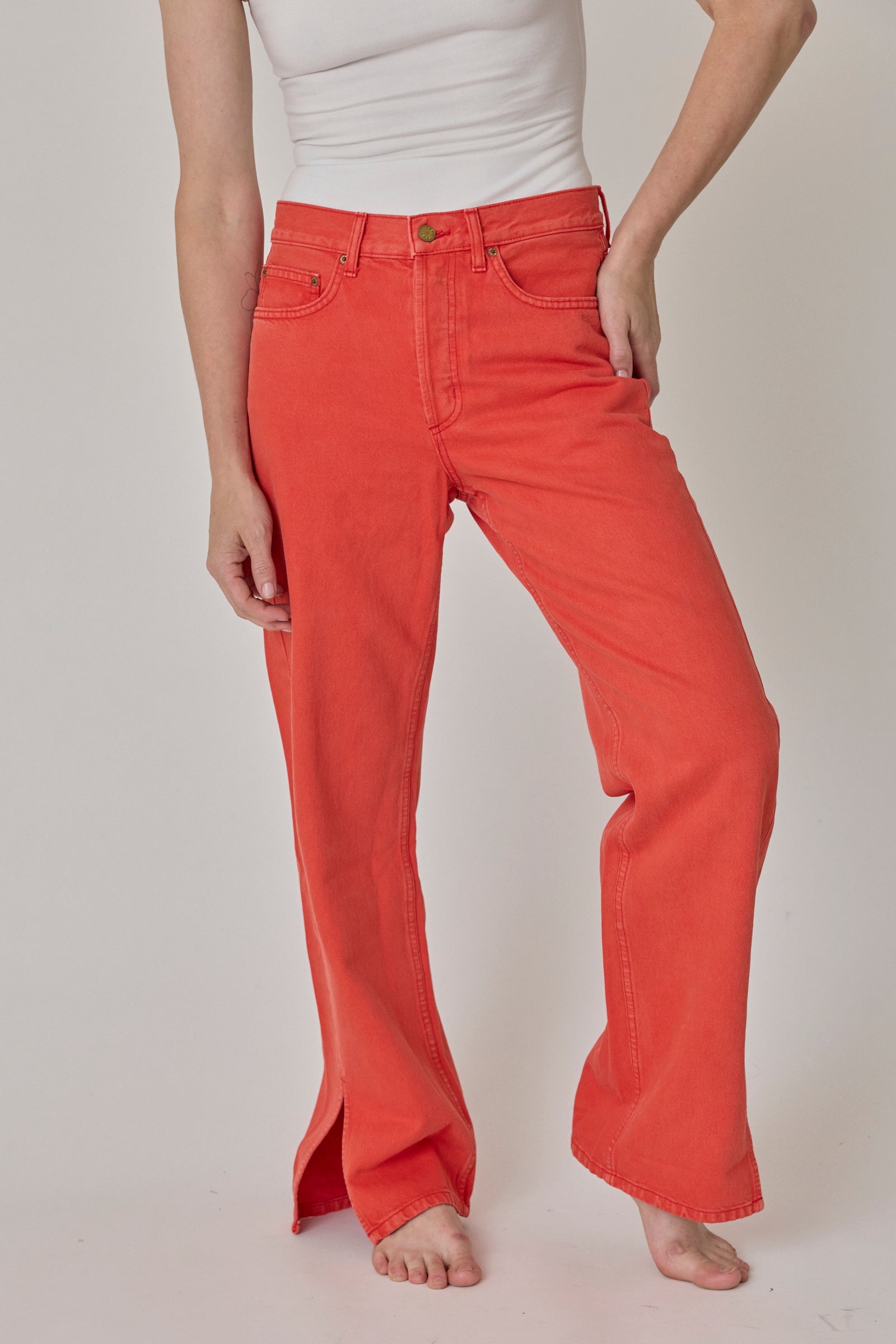 Charlot Split Hem Jean - Faded Tomato Overdye
